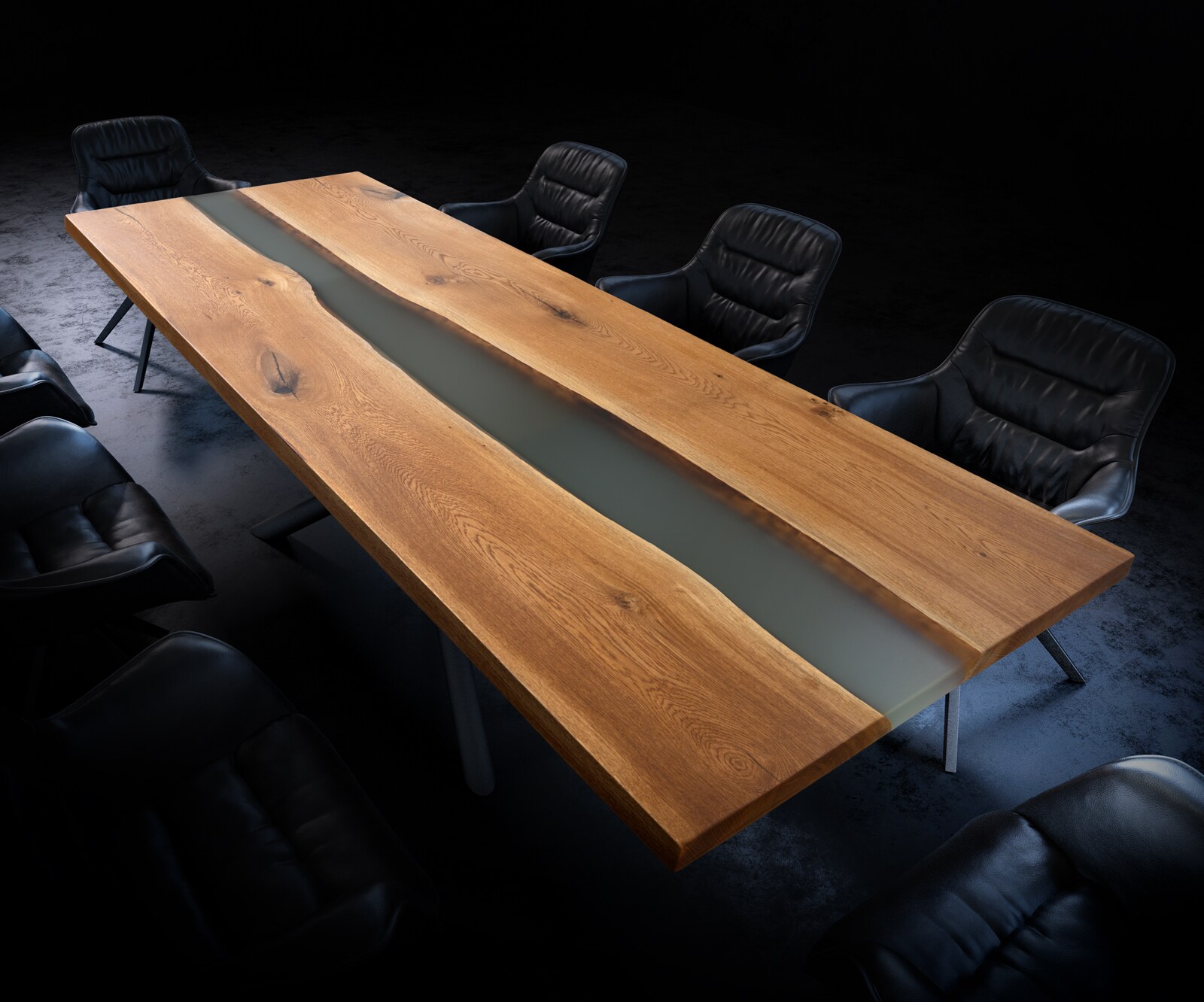 Tischplatte Eiche Natur 260 cm Epoxid milchig Transparent Unikat Nr. 32310