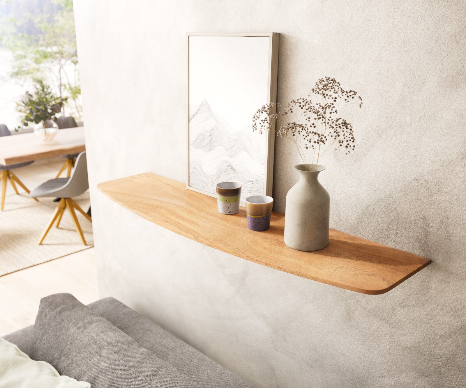 Wandregal Edge 100 cm Akazie Natur Schweizer Kante Massiv 1