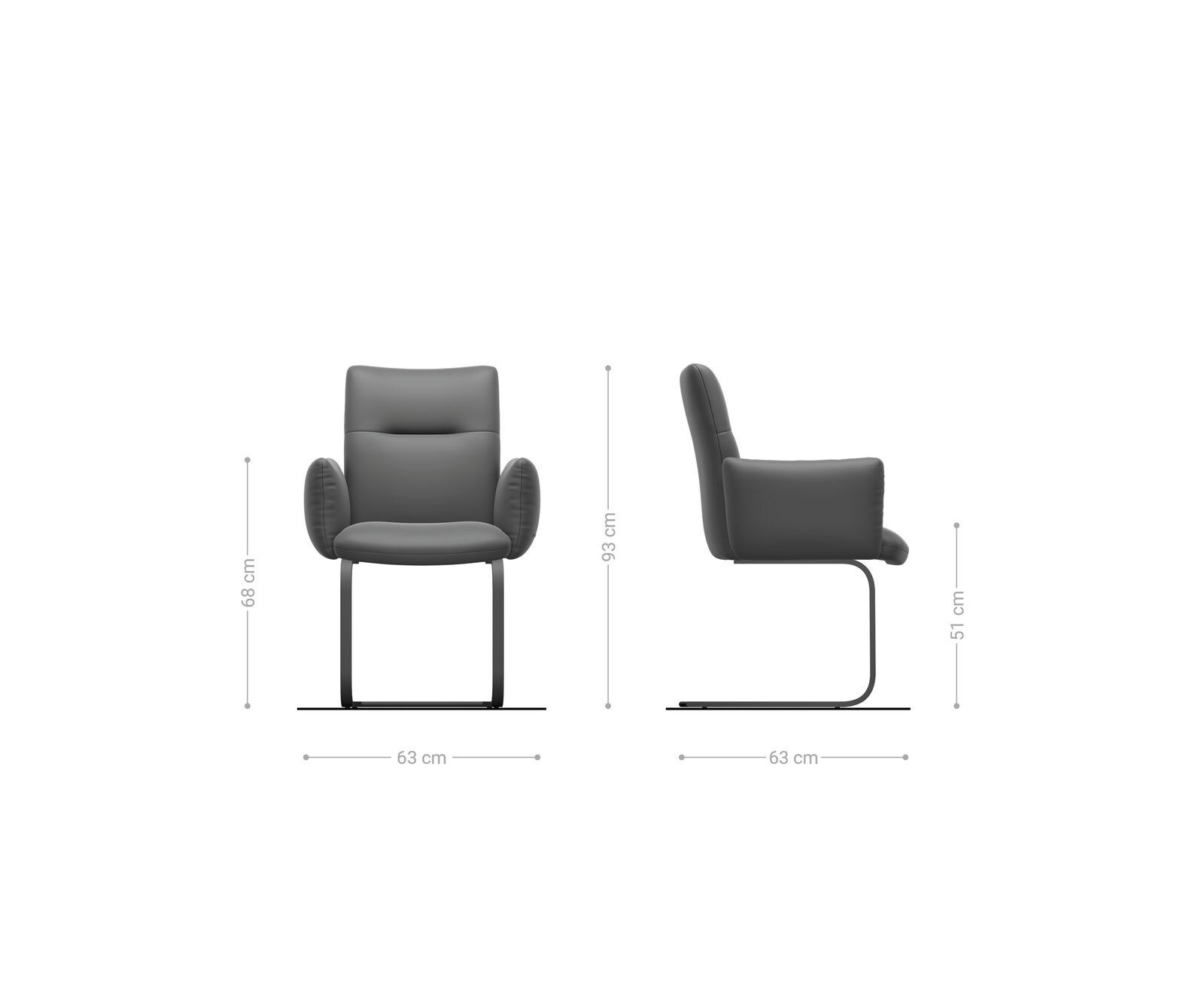 Freischwinger Jova-Flex mit Armlehnen Chenille Silbergrau Freischwinger flach Effektfinish Titan Taschenfederkern 5