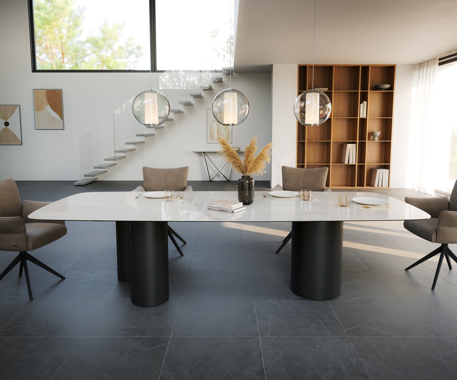 Esstisch Edge Boot 300x120 cm Keramik Onyx Champagne Troa Metall Schwarz 1