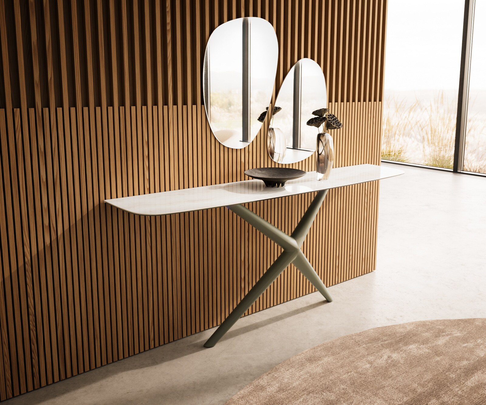 Konsolentisch Edge Boot 180x40 cm Keramik Onyx Champagne Estelo Metall Effektfinish Titan 4