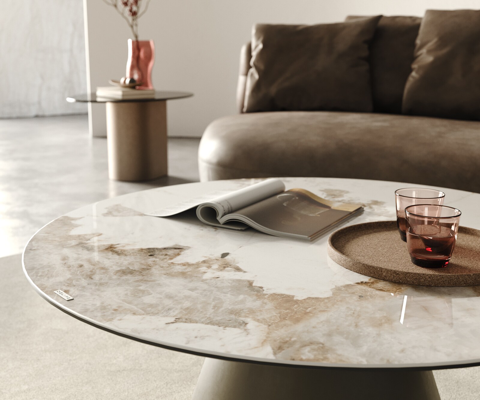 Couchtisch Borna 100x100 cm Keramik Minas Melange Weiß-Beige Gestell Konisch Effektfinish Titan 6