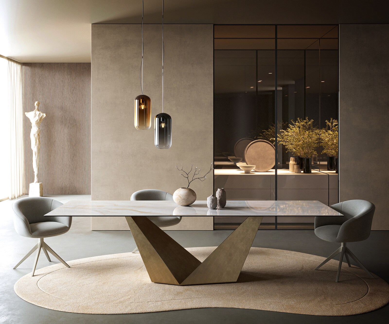 Esstisch Edge 300x100 cm Keramik Onyx Pearl Prisma Metallic Gold 2