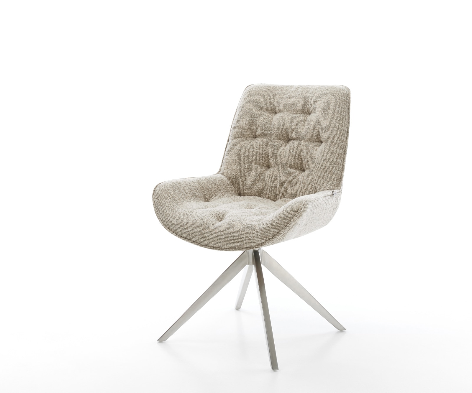 Drehstuhl Taimi-Flex Webstoff Soft Beige Kreuzgestell breit Edelstahl 360° drehbar Wippfunktion