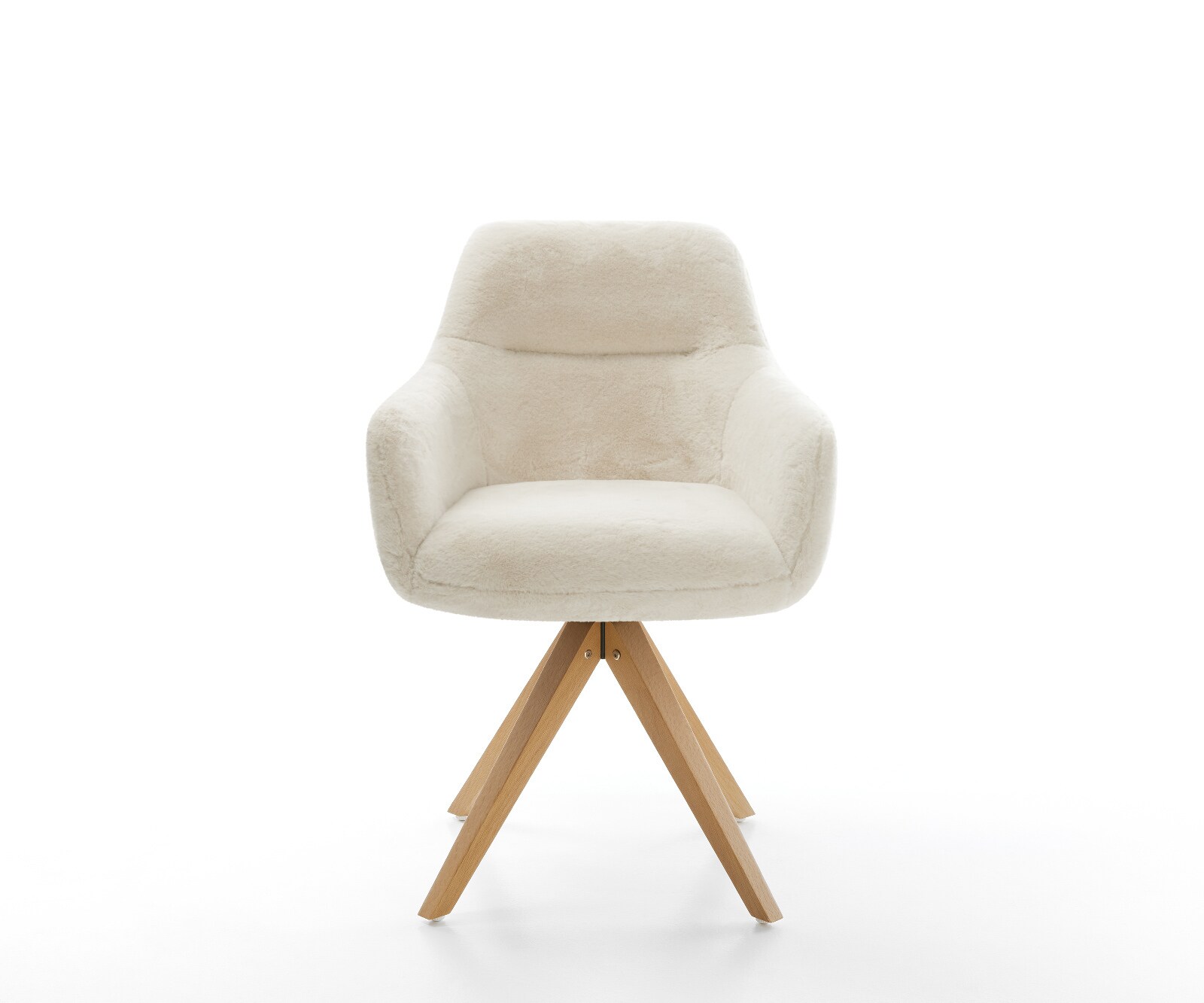 Drehstuhl Pejo-Flex Plüsch Creme-Weiß Holzgestell kantig Natur 180° drehbar Taschenfederkern 2