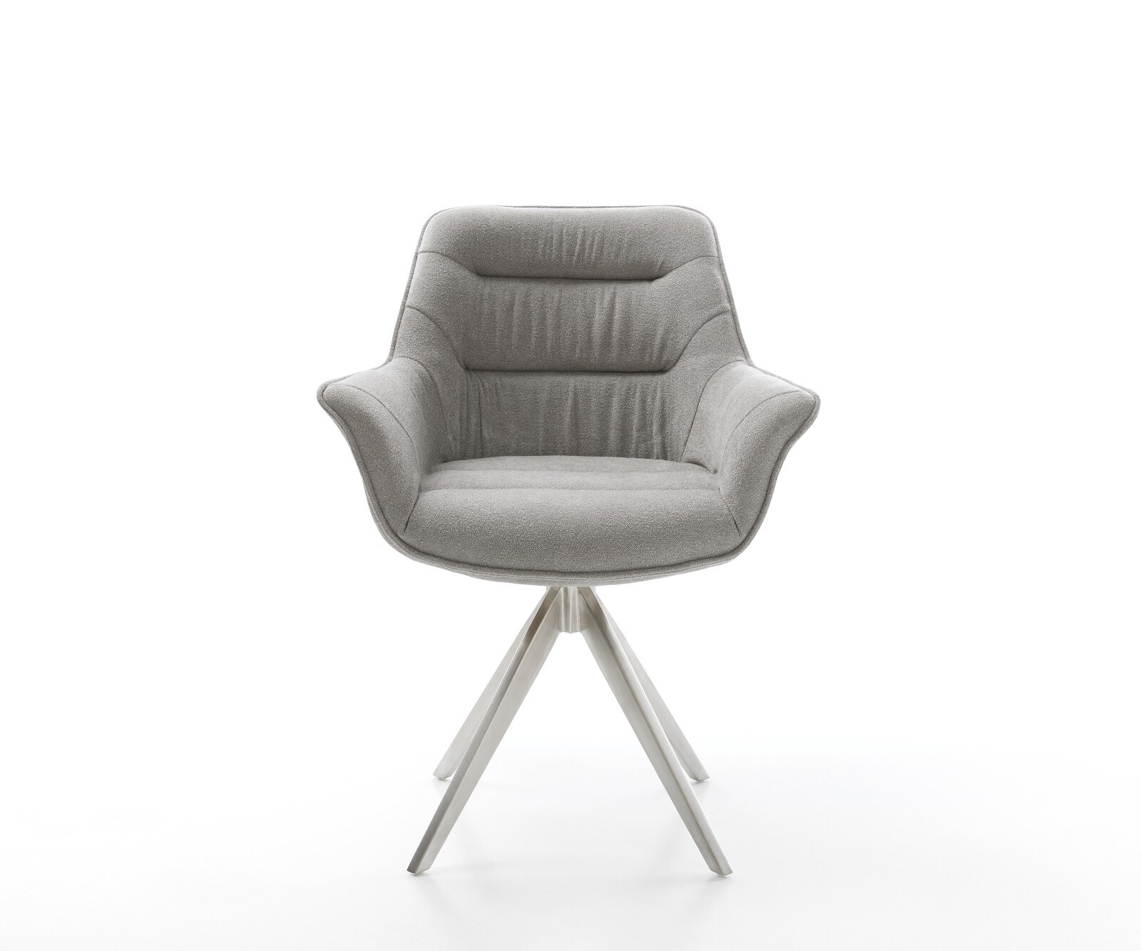 Drehstuhl Kaira-Flex Strukturstoff Soft Grau Kreuzgestell kantig Edelstahl 180° drehbar 1