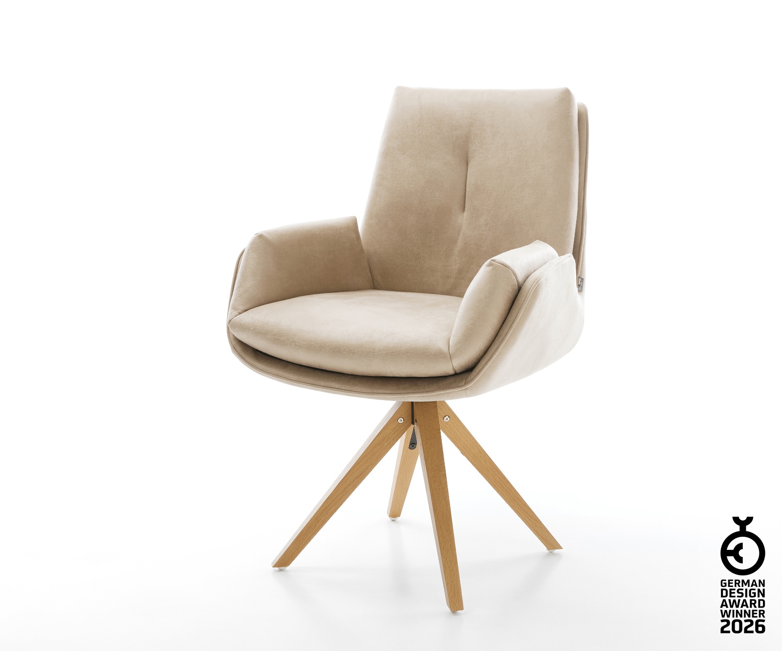 Drehstuhl Clea-Flex Mikrofaser Beige Vintage Holzgestell kantig Natur 360° drehbar