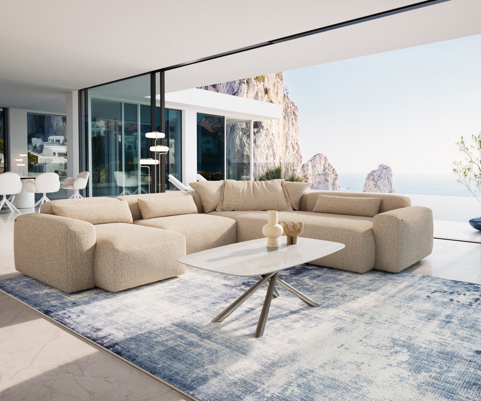 Couchtisch Edge Boot 120x70 cm Keramik Onyx Champagne Sarity Edelstahl gebürstet 7