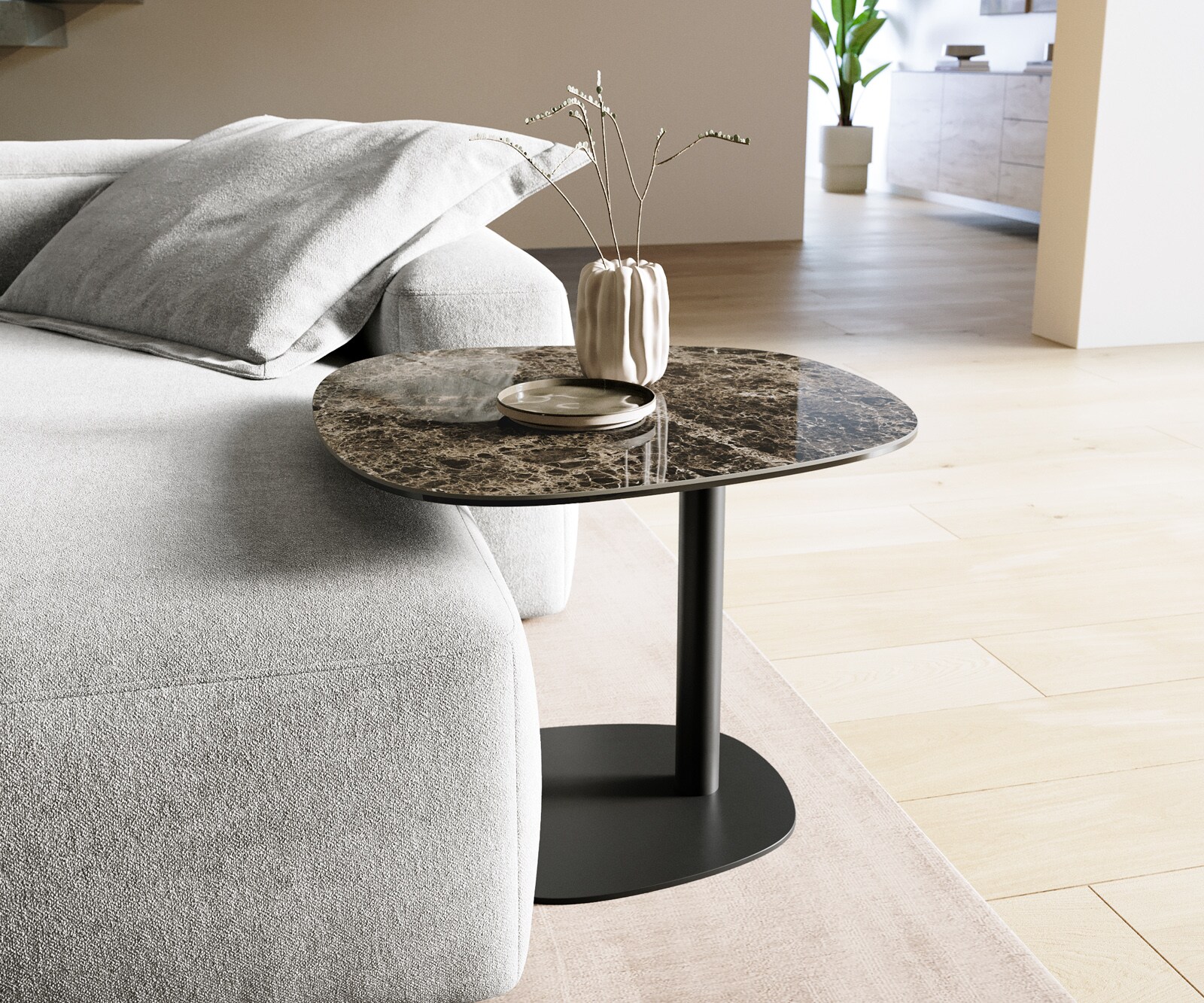 Couchtisch Edge Boot 60x60 cm Keramik Laminam® Emperador Extra Lucidato Dunkelbraun Eleny Metall Schwarz 1