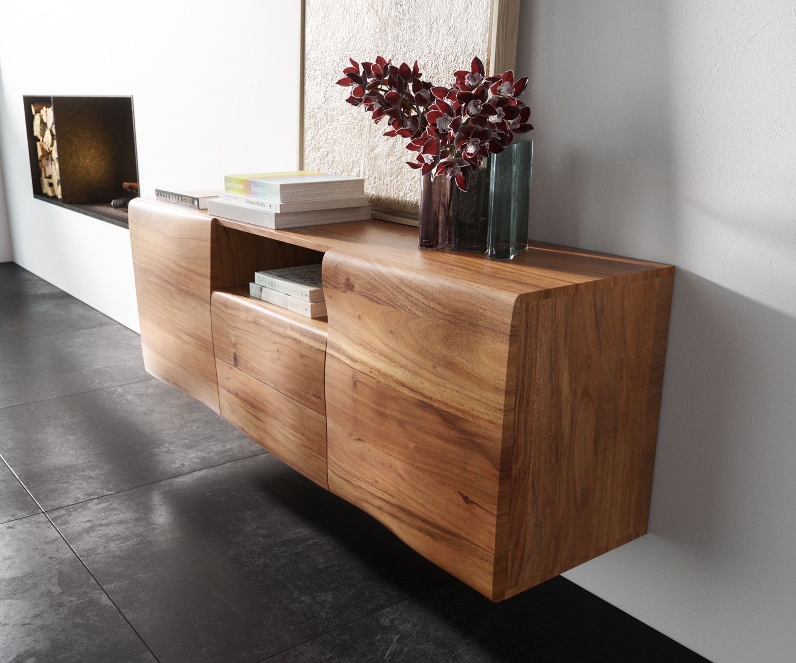 Sideboard New Live-Edge 145 cm Akazie Natur 2 Türen 2 Schubladen 1 Fach schwebend 1 Sideboard New Live-Edge 145 cm Akazie Natur 2 Türen 2 Schubladen 1 Fach schwebend 1