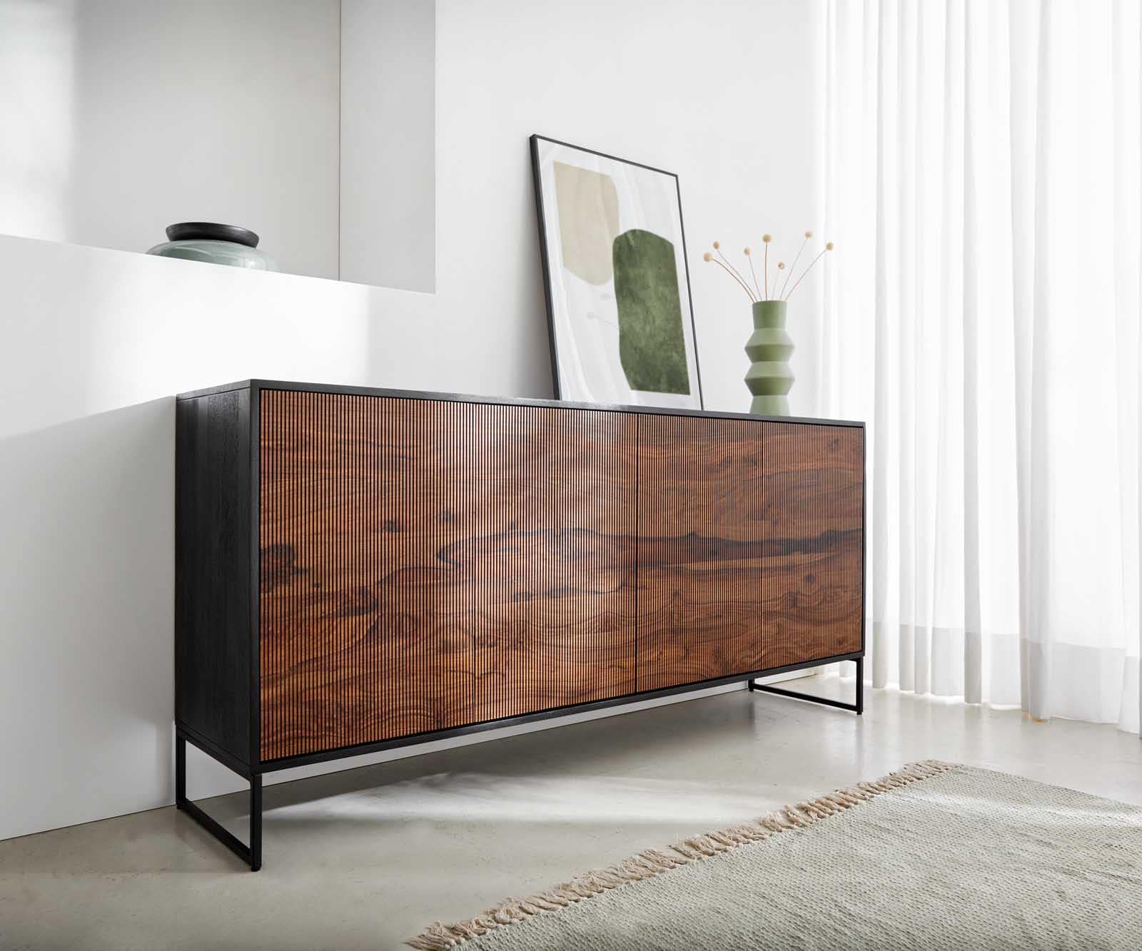 Sideboard Vaag 170 cm Sheesham Natur Mango Schwarz 4 Türen Sideboard Vaag 170 cm Sheesham Natur Mango Schwarz 4 Türen
