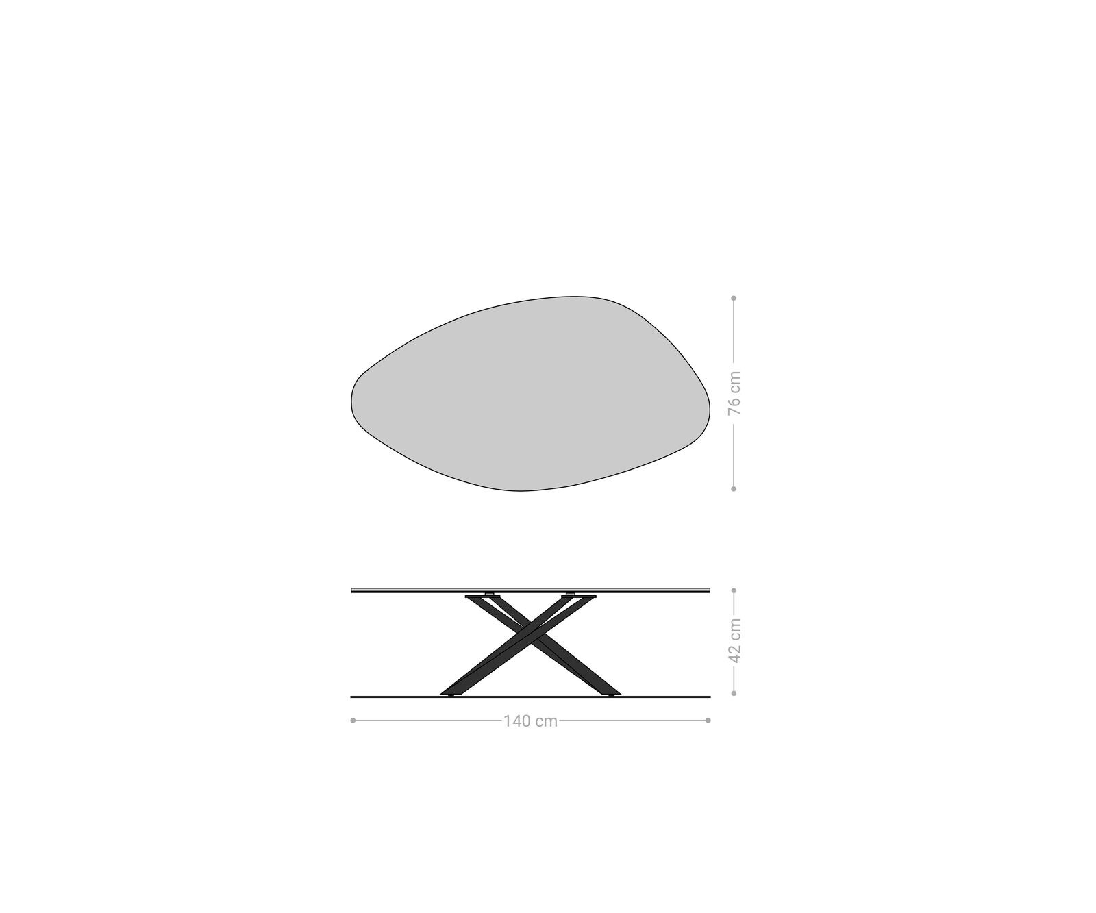 Couchtisch Edge Organisch 140x76 cm Keramik Beton Grau Sarity Edelstahl gebürstet 5