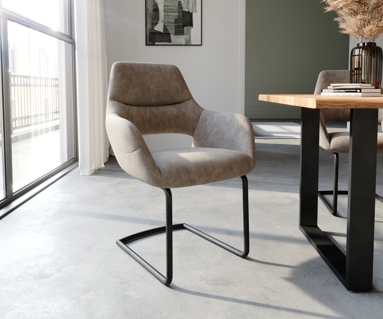 Freischwinger Yago-Flex mit Armlehnen Mikrofaser Taupe Vintage Freischwinge günstig online kaufen
