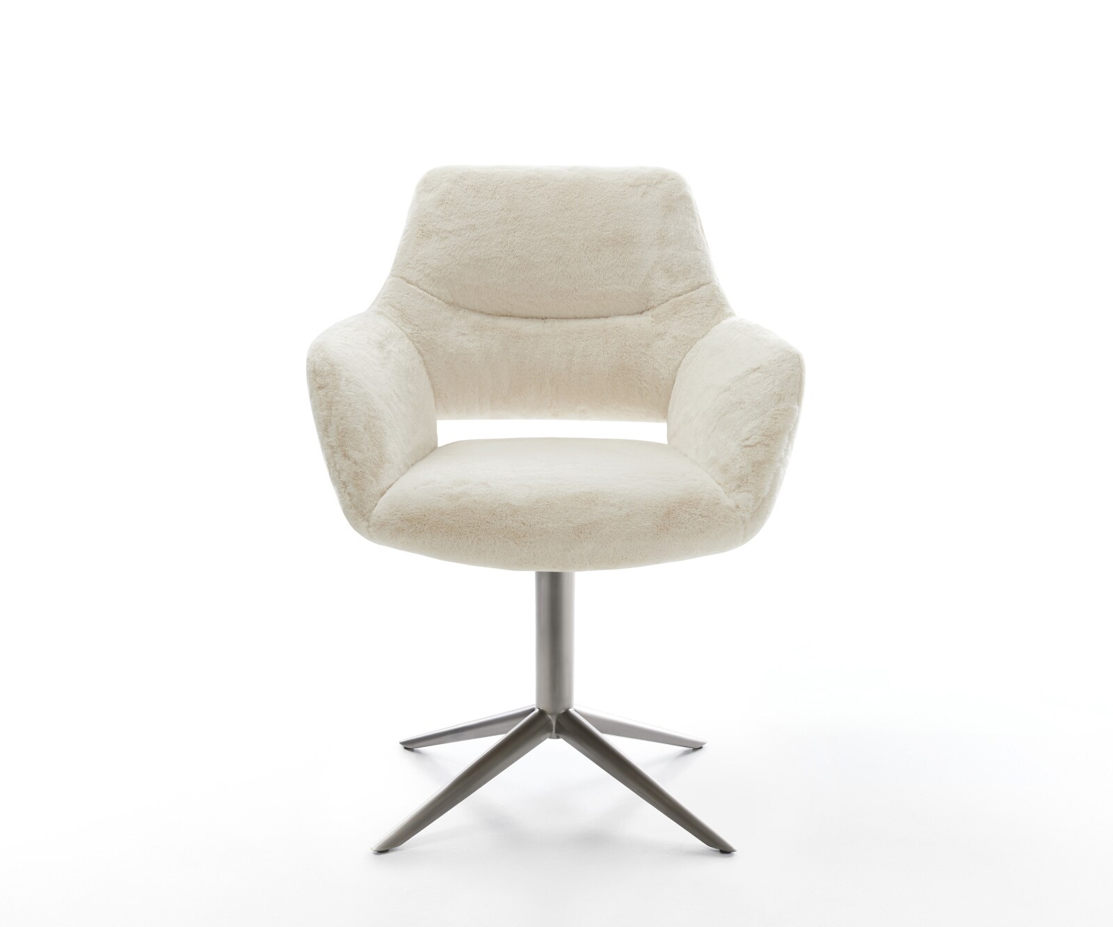 Drehstuhl Yago-Flex mit Armlehnen Plüsch Creme-Weiß Fußkreuz Graphit 360° drehbar Wippfunktion Taschenfederkern 2