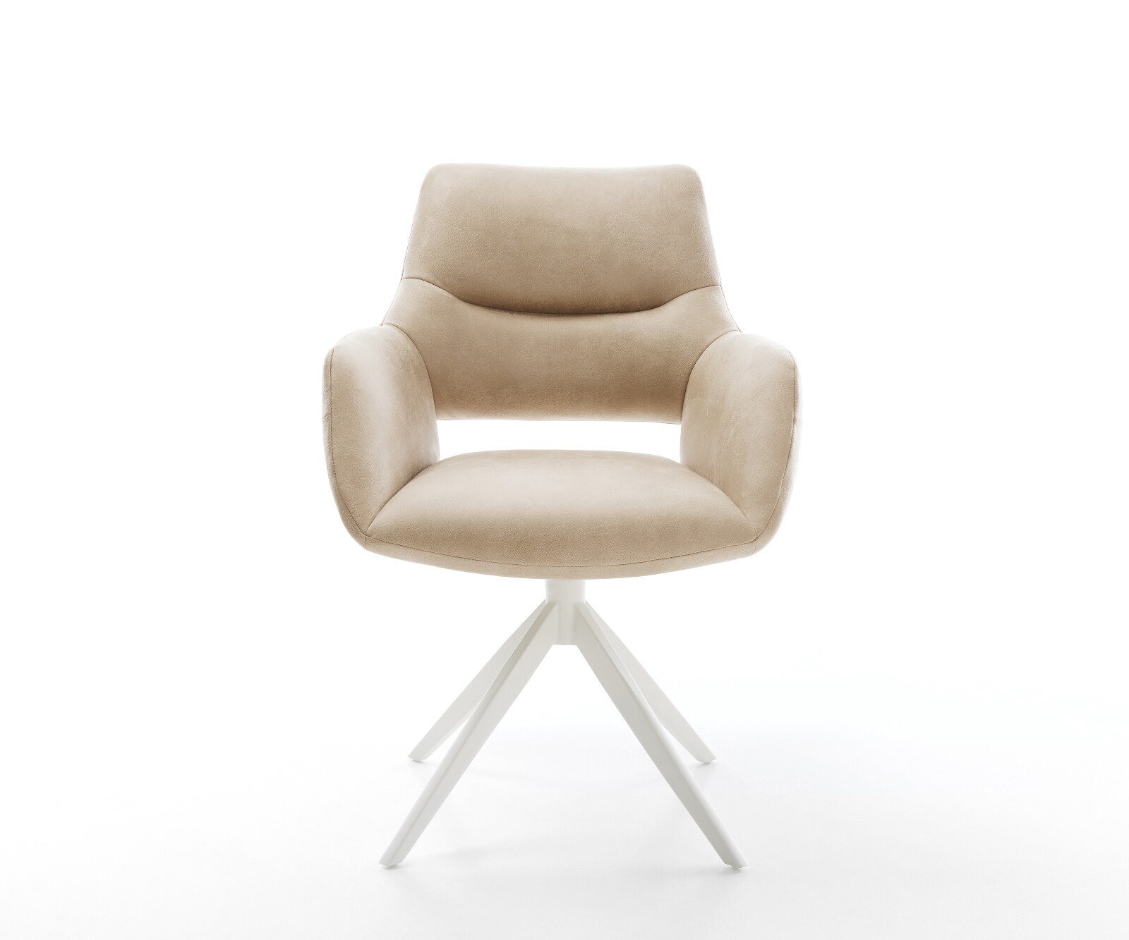 Drehstuhl Yago-Flex mit Armlehnen Mikrofaser Beige Vintage Kreuzgestell breit Weiß 360° drehbar Wippfunktion Taschenfederkern 1