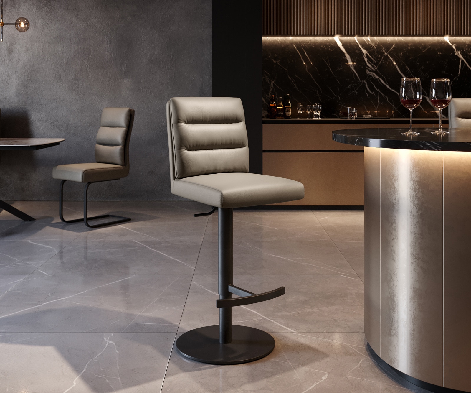 Barstuhl Pela-Flex Echt-Leder Schlamm Drehfuß höhenverstellbar Metall Schwarz drehbar Taschenfederkern Barstuhl Pela-Flex Echt-Leder Schlamm Drehfuß höhenverstellbar Metall Schwarz drehbar Taschenfederkern