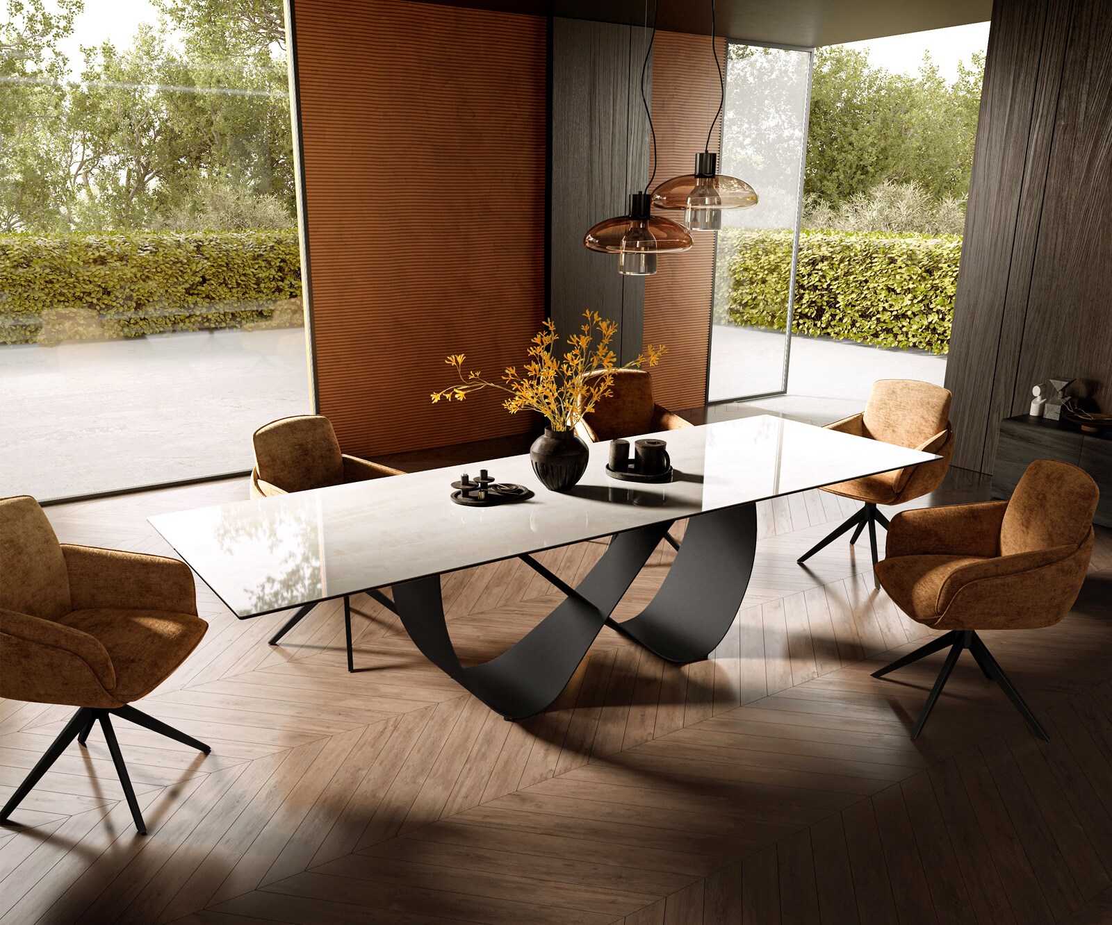 Esstisch Edge 300x100 cm Keramik Onyx Champagne Infinity Metall Schwarz 6