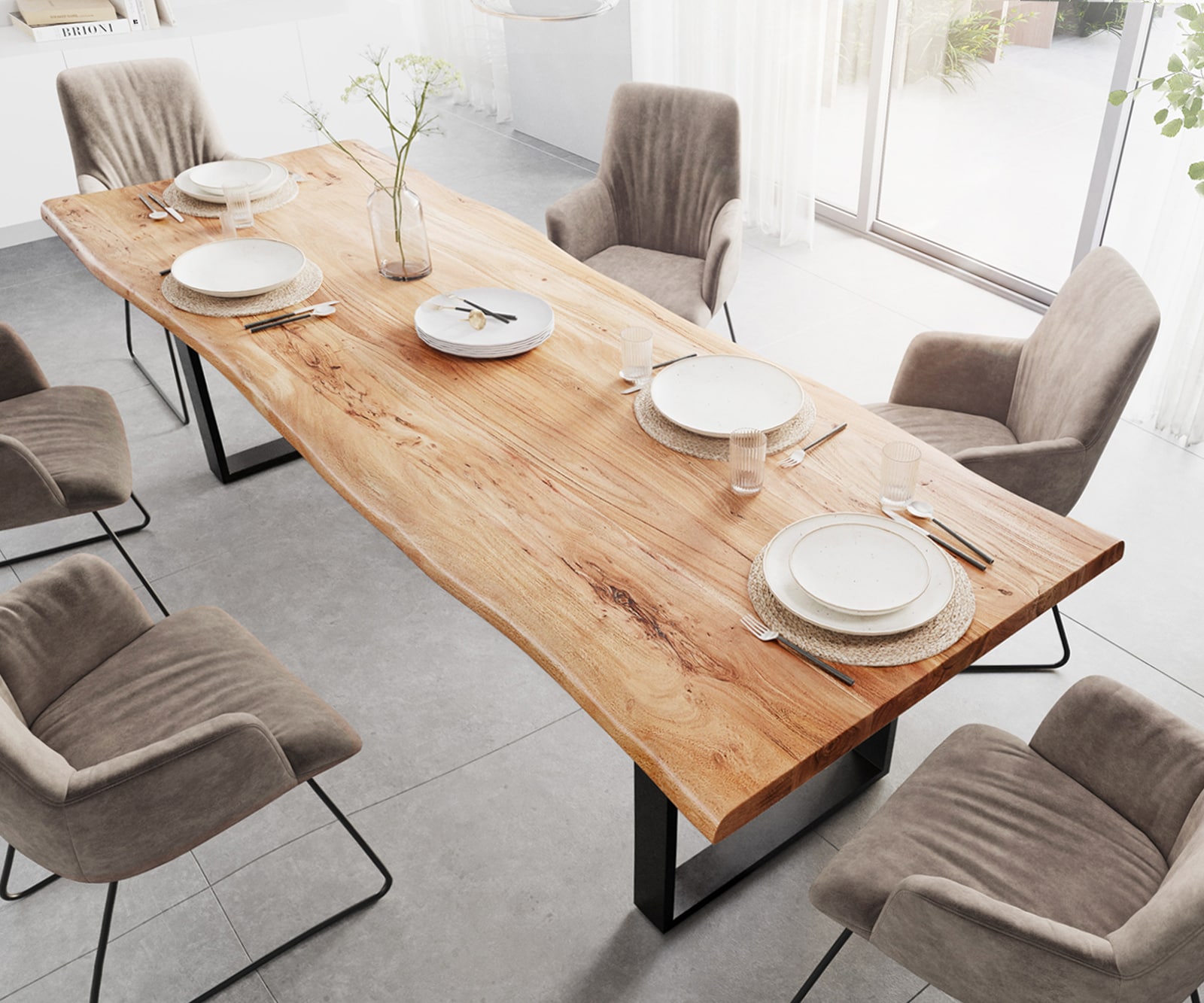 Esstisch Edge 280x100 XL Akazie Natur Kufe Schwarz Live-Edge 3 Esstisch Edge 280x100 XL Akazie Natur Kufe Schwarz Live-Edge 3