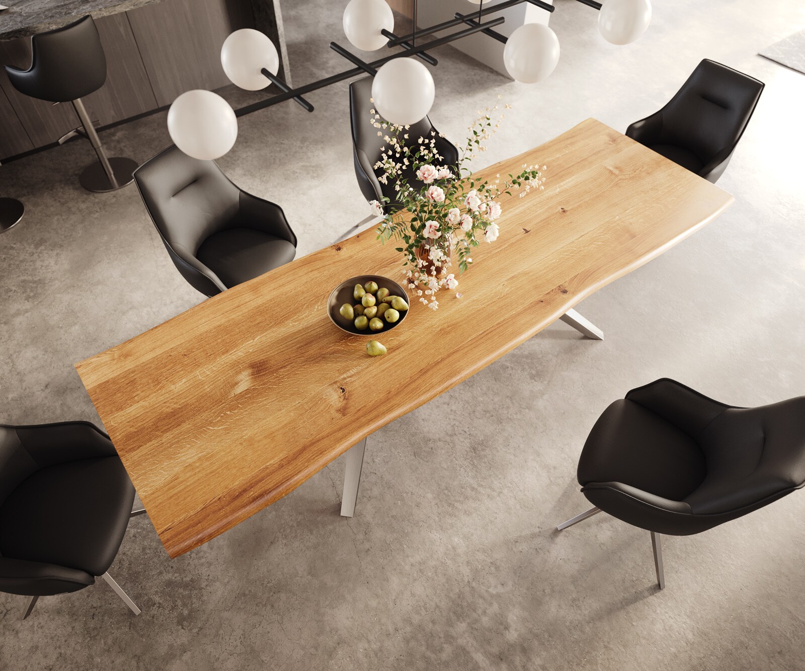 Esstisch Edge 300x100x4 Eiche Natur Zenthara kantig Edelstahl Live-Edge 3