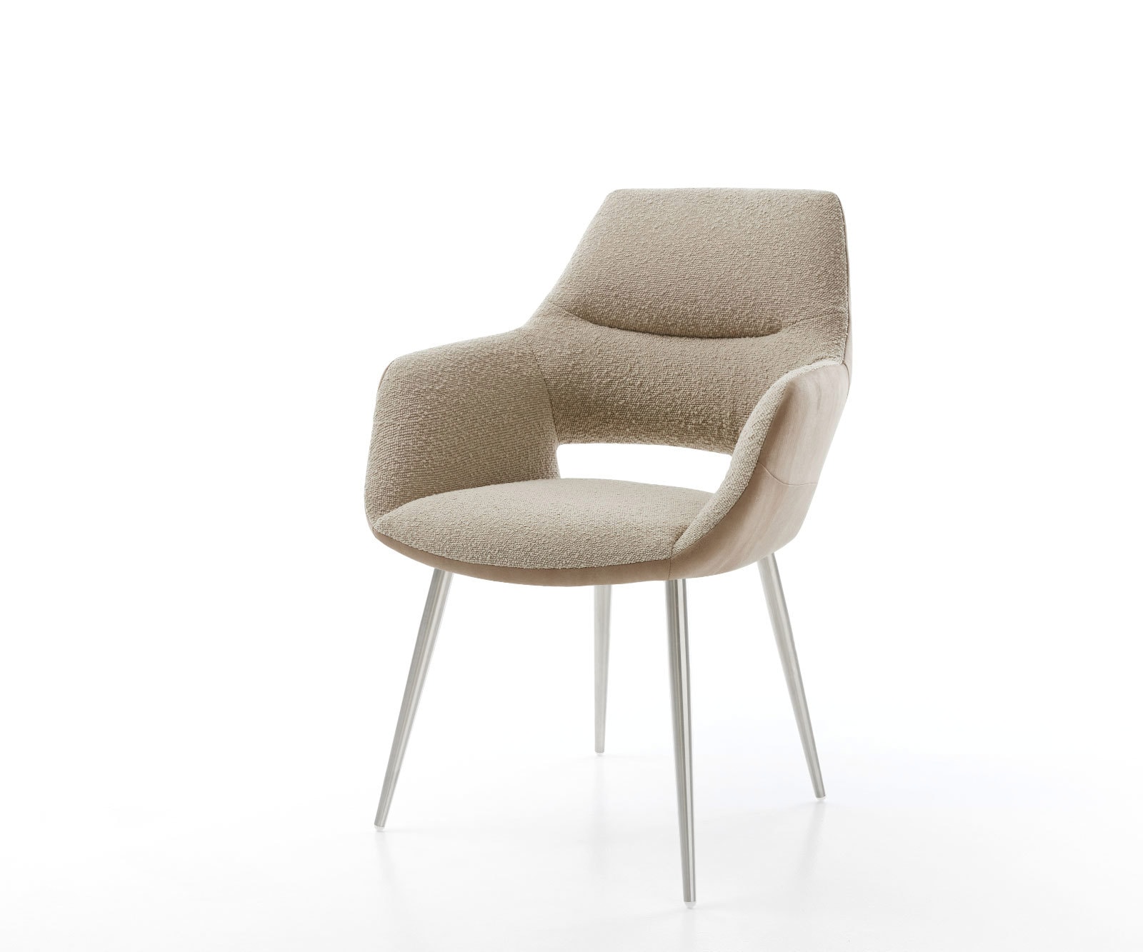 Esszimmerstuhl Yago-Flex mit Armlehnen Materialmix Schlamm 4-Fuß konisch Edelstahl Taschenfederkern Esszimmerstuhl Yago-Flex mit Armlehnen Materialmix Schlamm 4-Fuß konisch Edelstahl Taschenfederkern