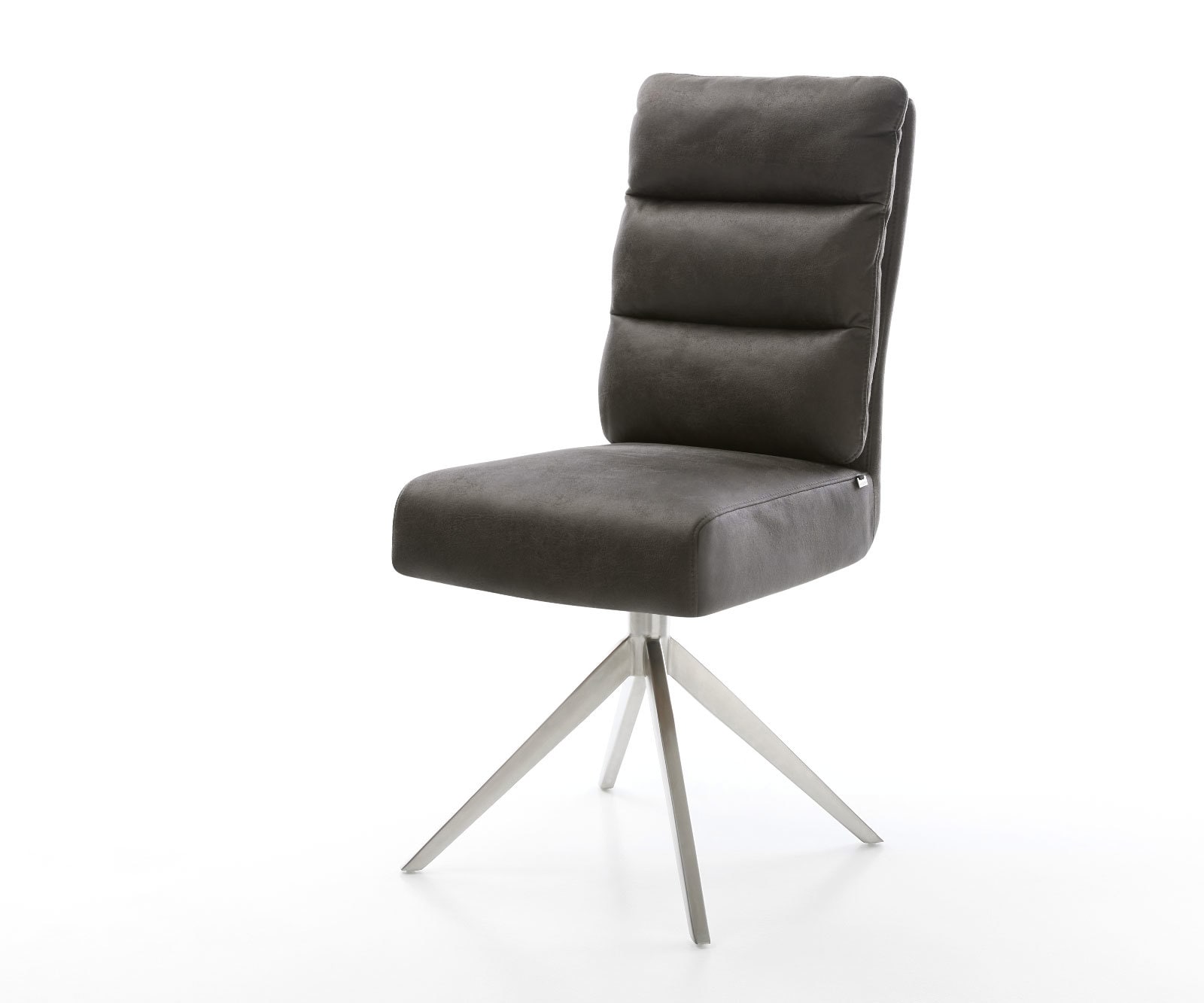 Drehstuhl Pela-Flex Mikrofaser Anthrazit Vintage Kreuzgestell breit Edelstahl 360° drehbar Wippfunktion Taschenfederkern