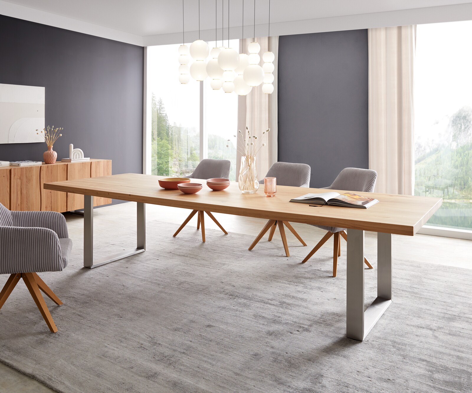 Esstisch Edge 300x100 Eiche Natur Edelstahl Schmal 1