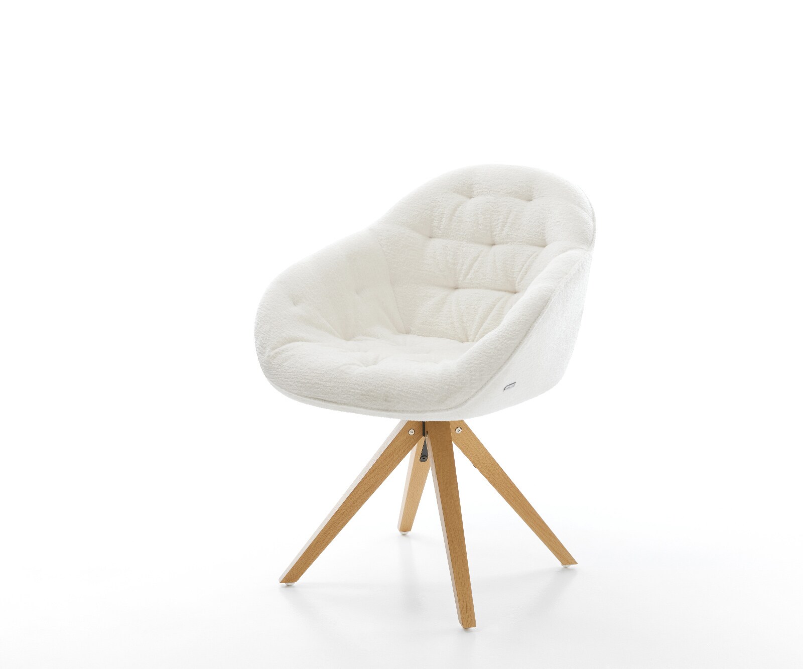 Drehstuhl Gaio-Flex Bouclé Soft Beige Holzgestell kantig Natur 180° drehbar