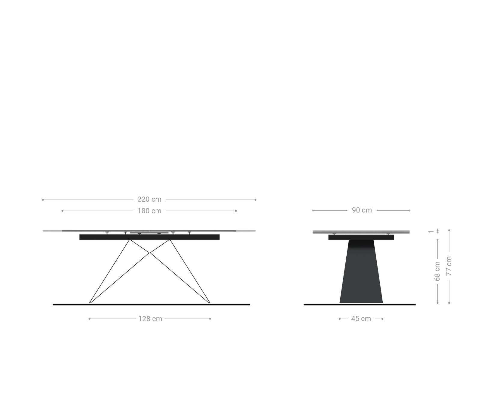 Esstisch Edge 180-220x90cm Keramik Laminam®Nero Greco Anthrazit V-Mittelfuß Schwarz ausziehbar 7