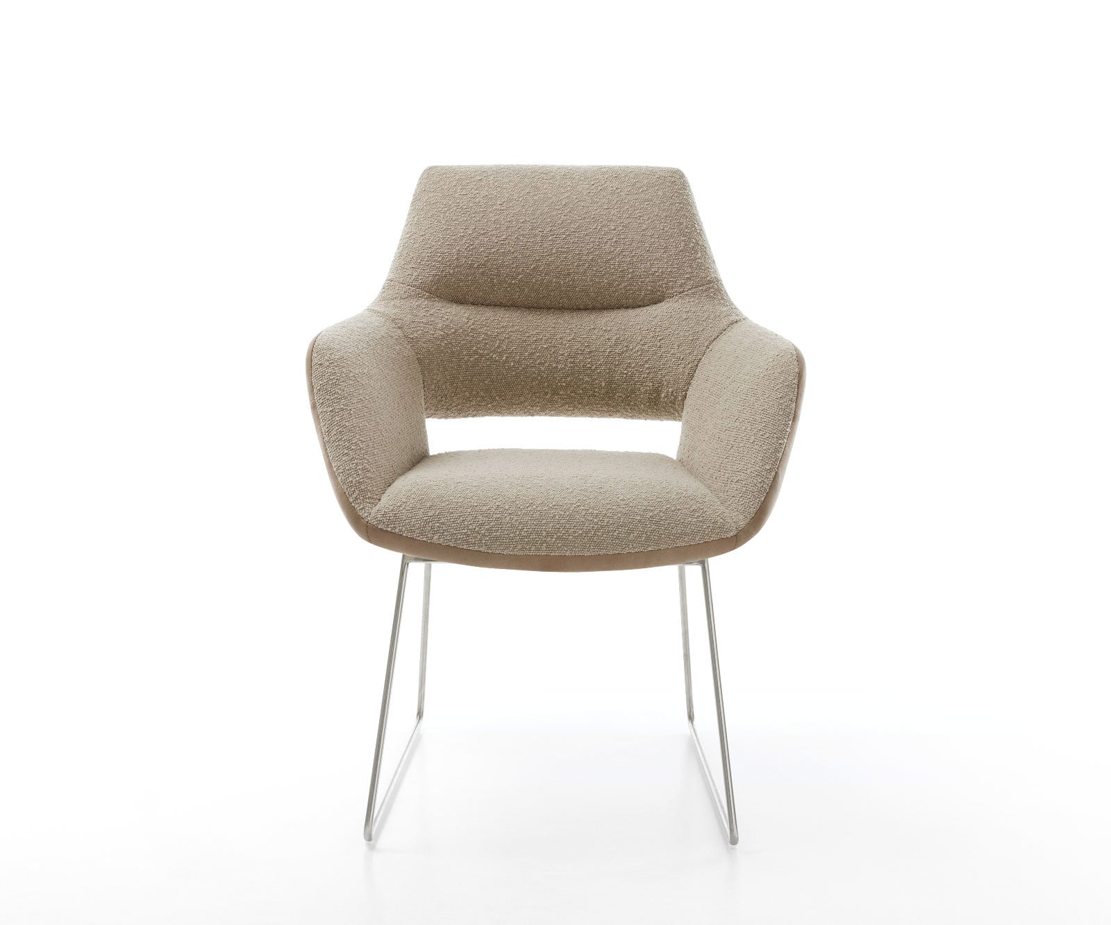 Esszimmerstuhl Yago-Flex mit Armlehnen Materialmix Schlamm Kufengestell Edelstahl Taschenfederkern 1 Esszimmerstuhl Yago-Flex mit Armlehnen Materialmix Schlamm Kufengestell Edelstahl Taschenfederkern 1