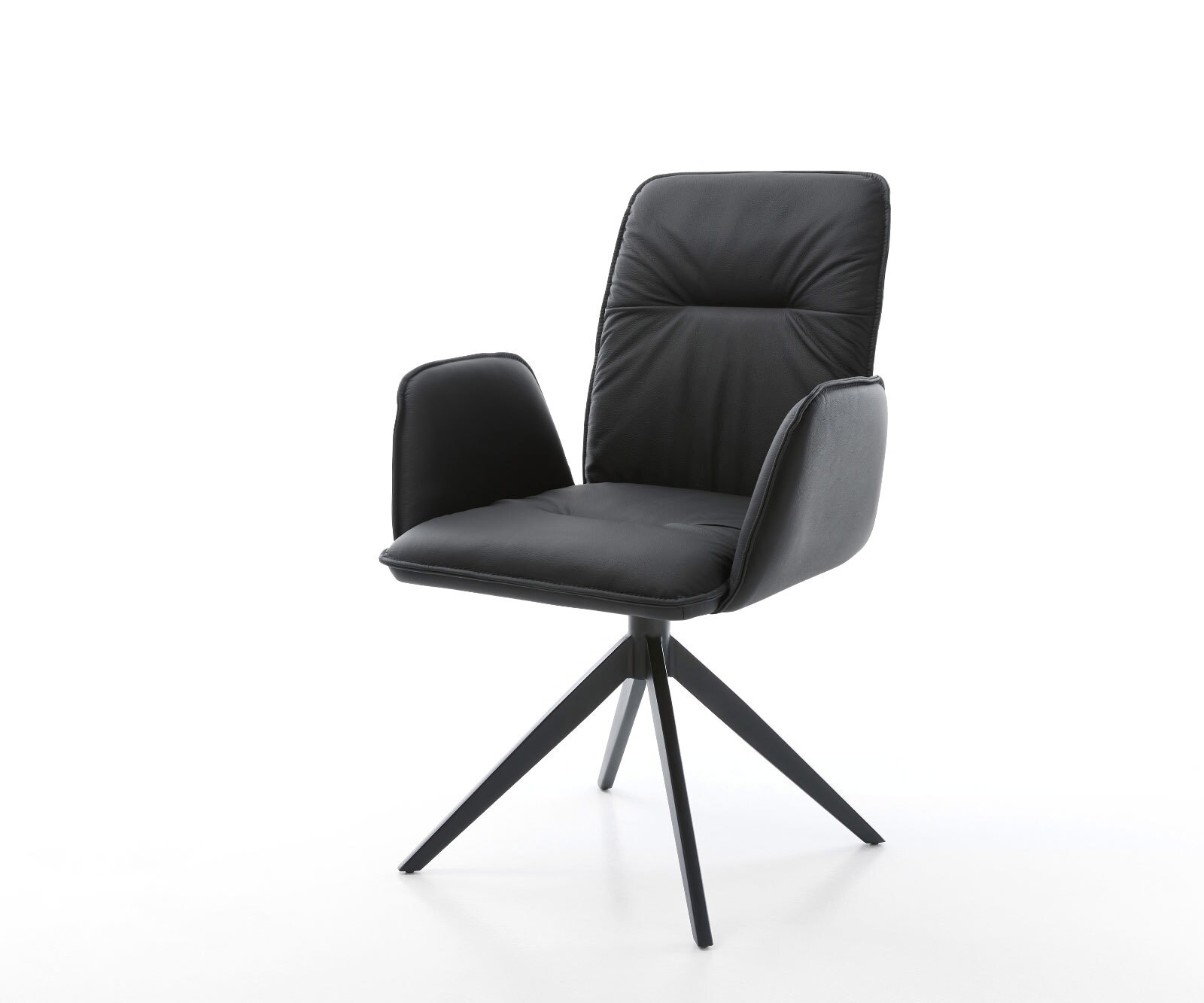 Drehstuhl Vinja-Flex Echt-Leder Schwarz Kreuzgestell breit Schwarz 360° dre günstig online kaufen
