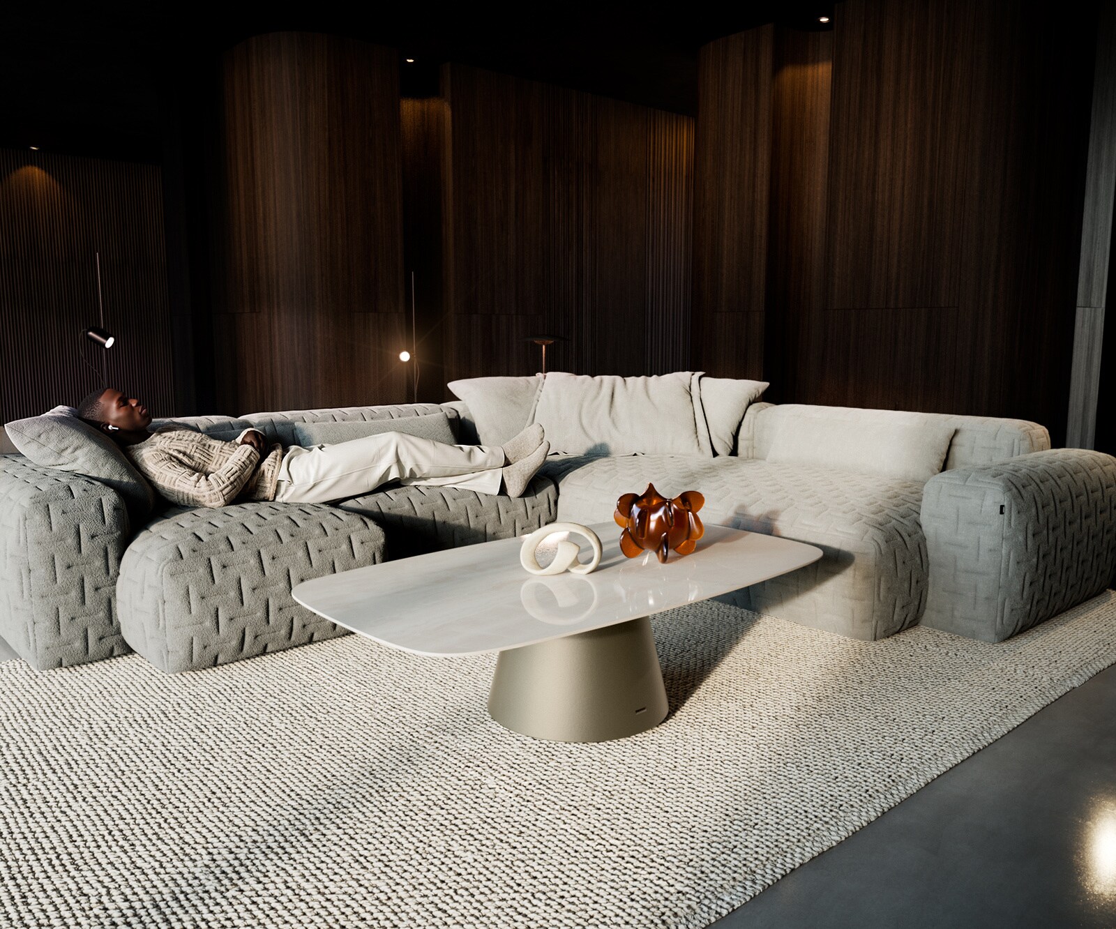 Couchtisch Edge Boot 140x80 cm Keramik Onyx Champagne Borna Effektfinish Titan 6