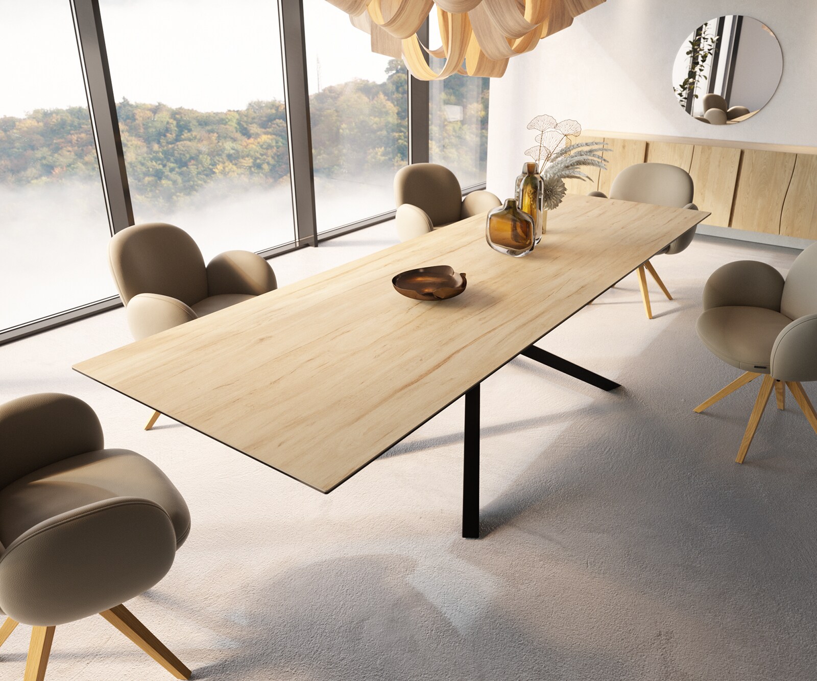 Esstisch Edge 300x100 Keramik Laminam® Sabbia Eichefarbig Kreuzgestell Rechteck Schwarz 7