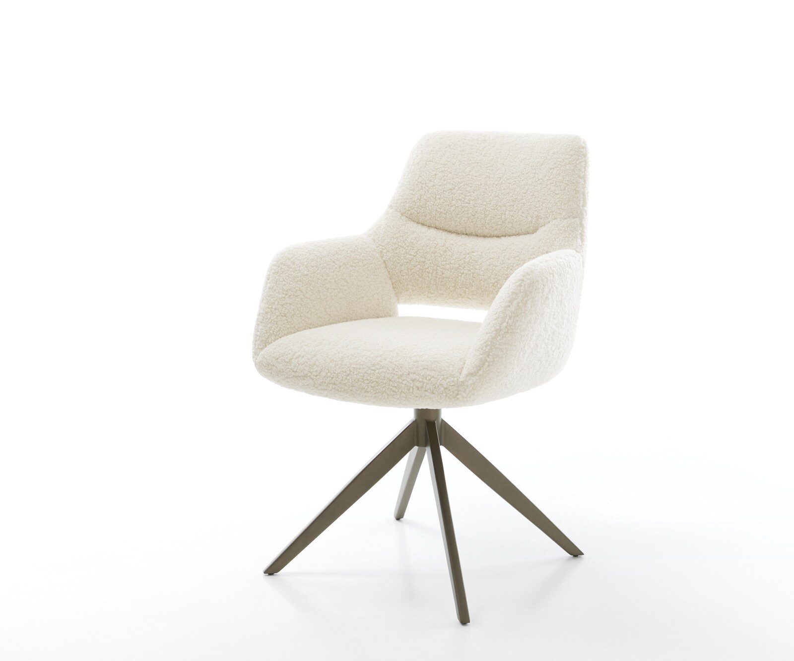 Drehstuhl Yago-Flex mit Armlehnen Teddystoff Beige Kreuzgestell breit Effektfinish Titan 360° drehbar Wippfunktion Taschenfederkern