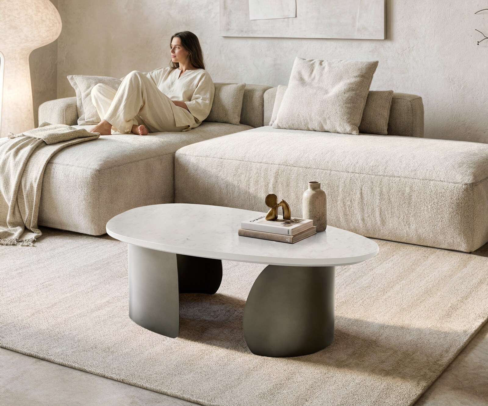 Couchtisch Marvello 100x50 cm Marmor Weiß Metall Black Antique 1