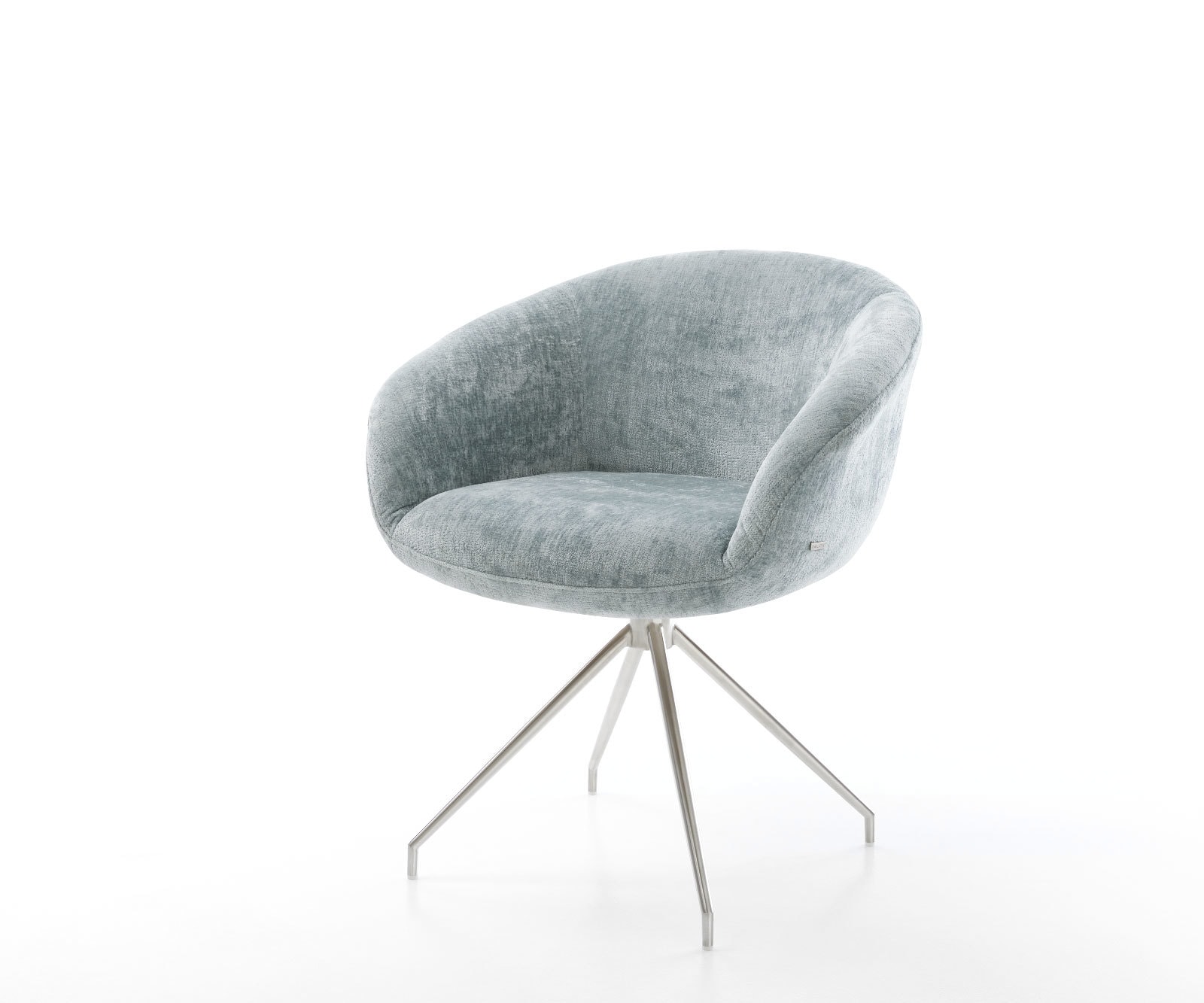Drehstuhl Vinka-Flex mit Armlehnen Chenille Pastellblau Kreuzgestell konisch Edelstahl 180° drehbar Taschenfederkern Drehstuhl Vinka-Flex mit Armlehnen Chenille Pastellblau Kreuzgestell konisch Edelstahl 180° drehbar Taschenfederkern