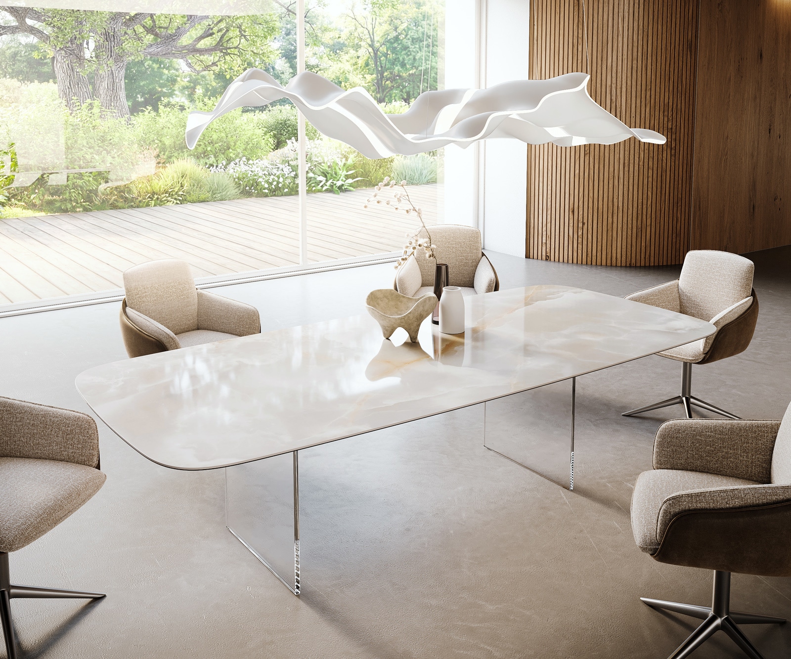 Esstisch Edge Boot 270x120 cm Keramik Iris FMG Onice Grigio Gestell Glas