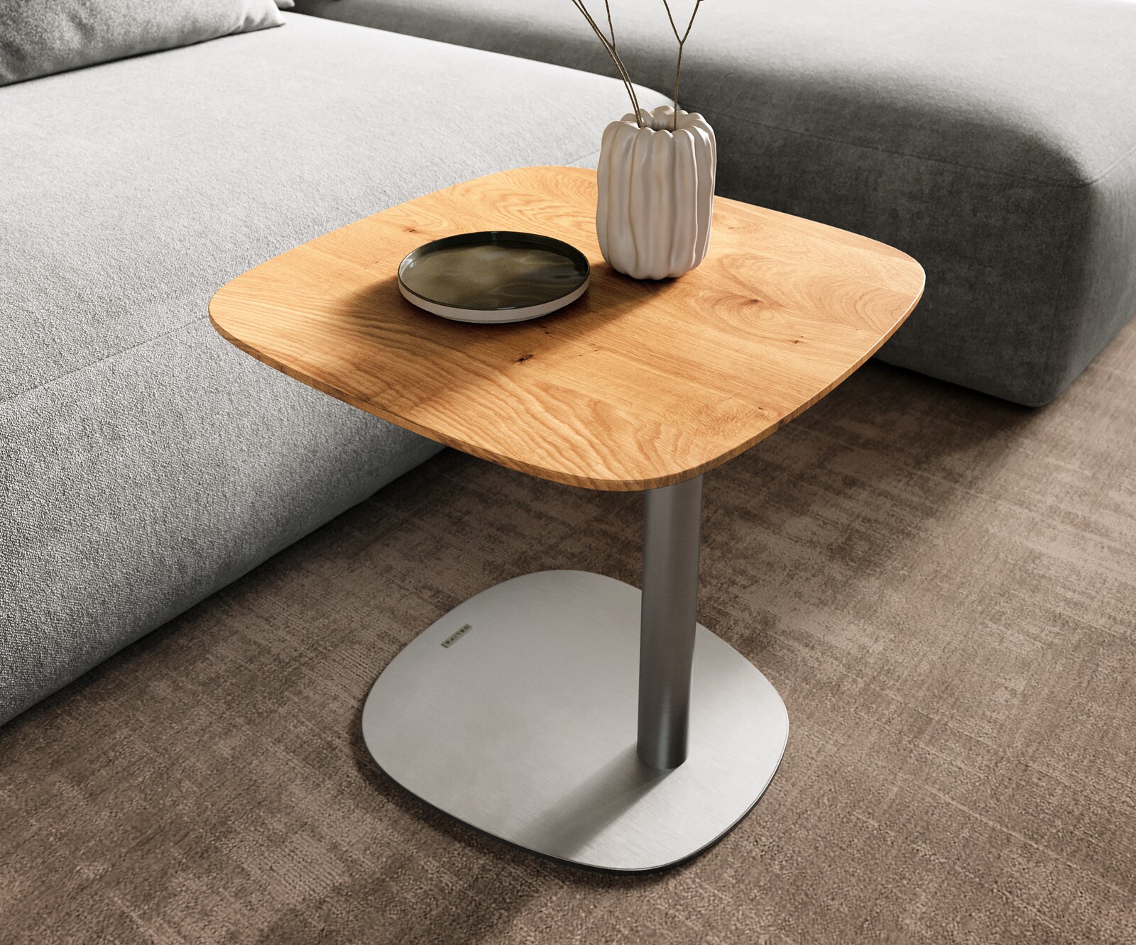 Couchtisch Edge Boot 50x50 cm Eiche Natur Schweizer Kante Eleny Edelstahl gebürstet 5