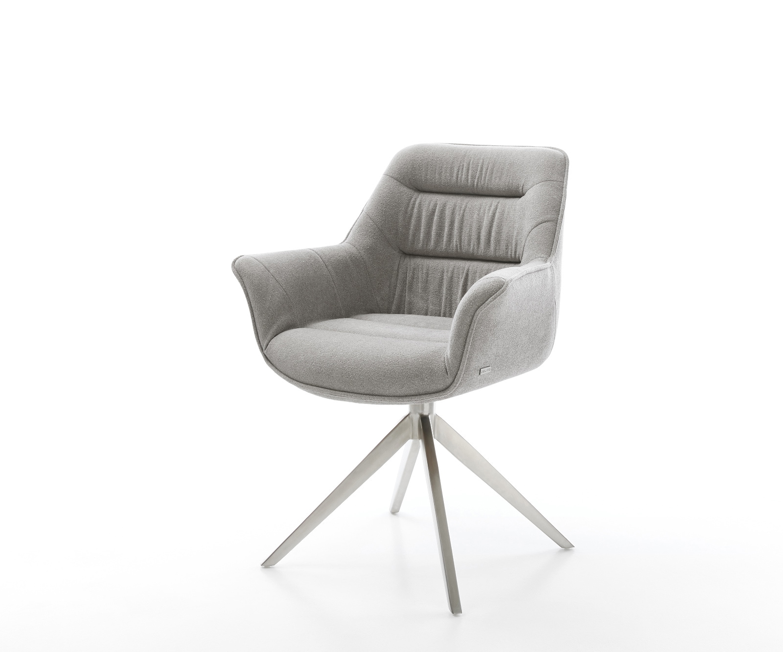 Drehstuhl Kaira-Flex Strukturstoff Soft Grau Kreuzgestell breit Edelstahl 360° drehbar Wippfunktion