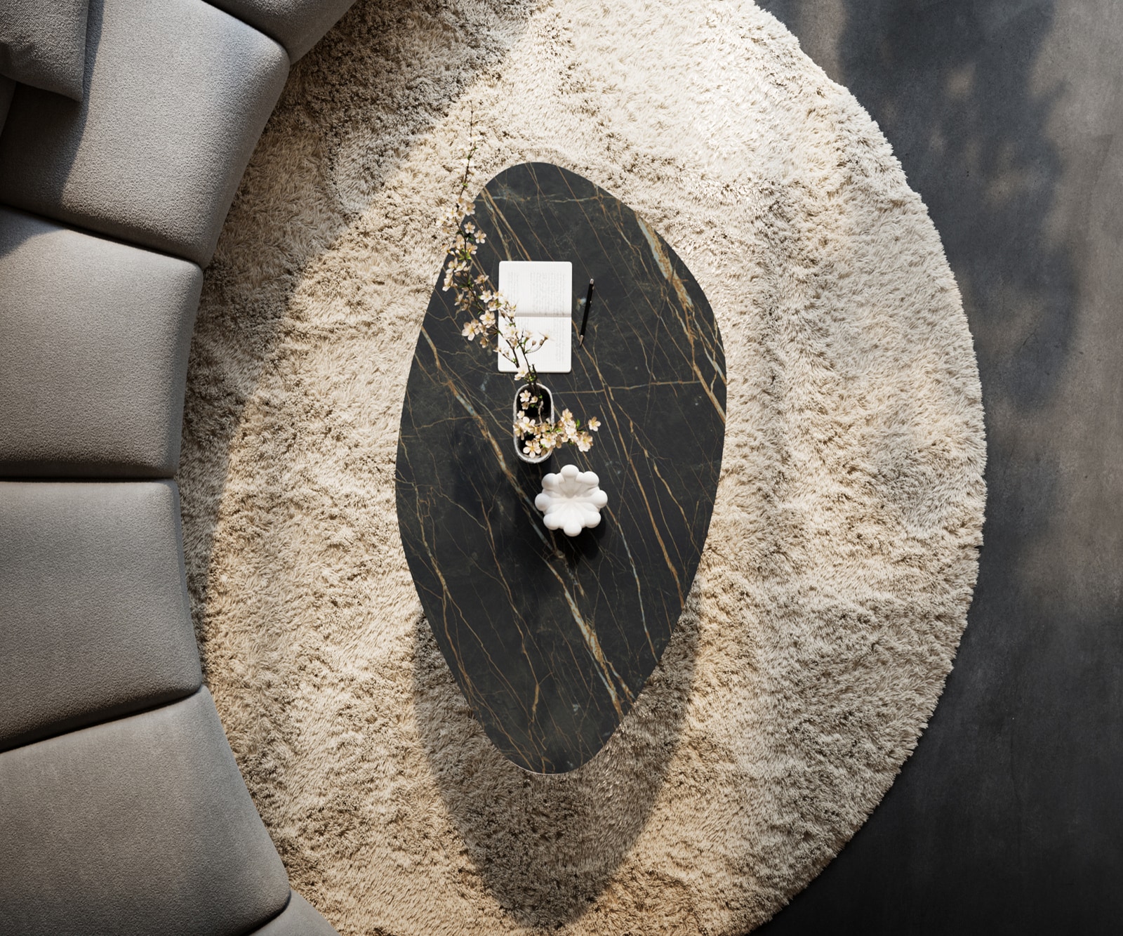 Couchtisch Edge Organisch 140x76 cm Keramik Laminam® Noir Desir Braun Sarity Metall Schwarz 6