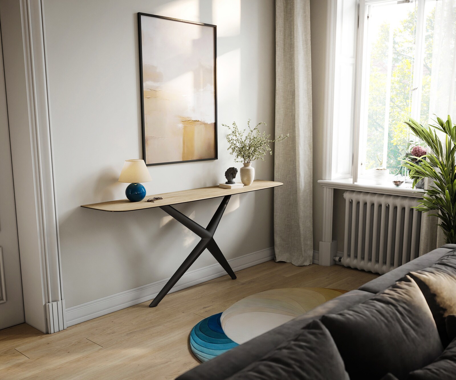 Konsolentisch Edge Boot 180x40 cm Keramik Laminam® Sabbia Eichefarbig Estelo Metall Schwarz 6