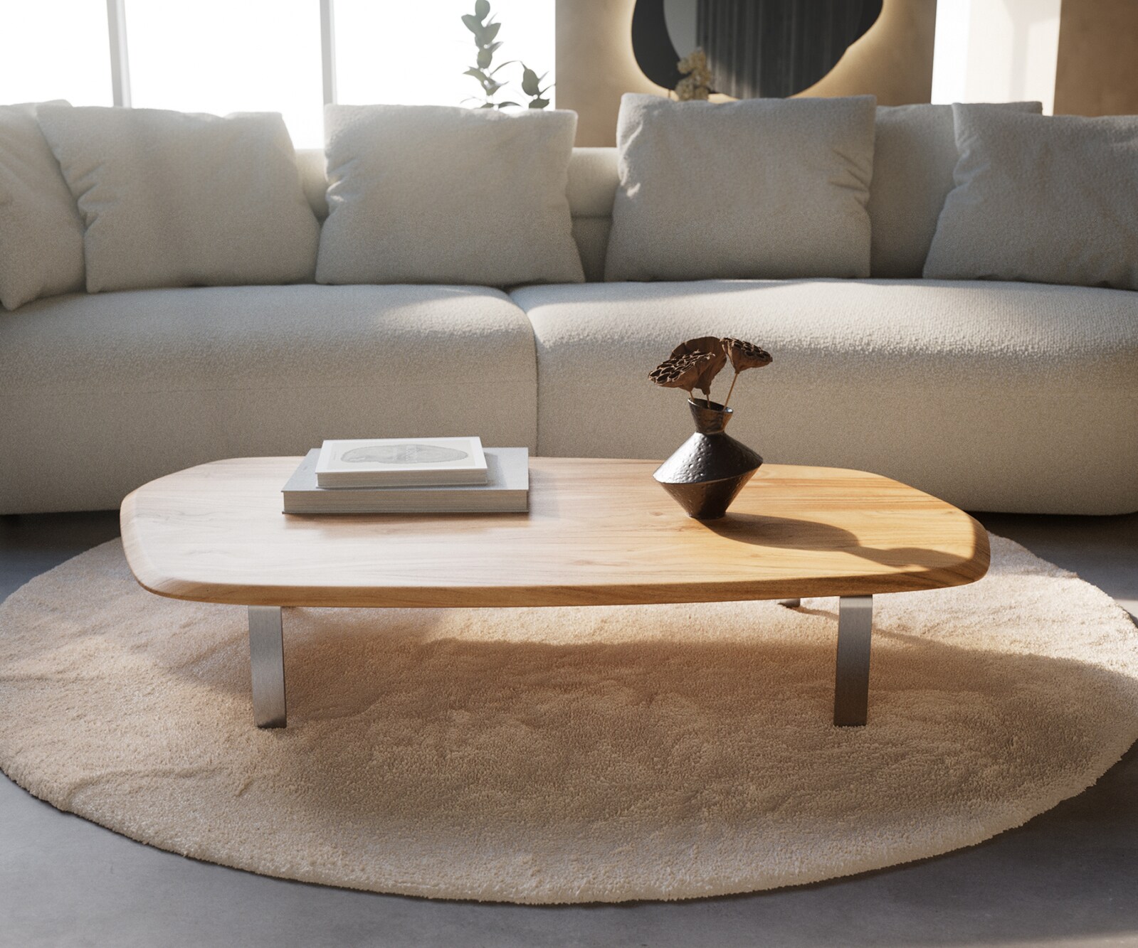 Couchtisch Nagaru 120x70 cm Akazie Aura L-Fuß Edelstahl 1