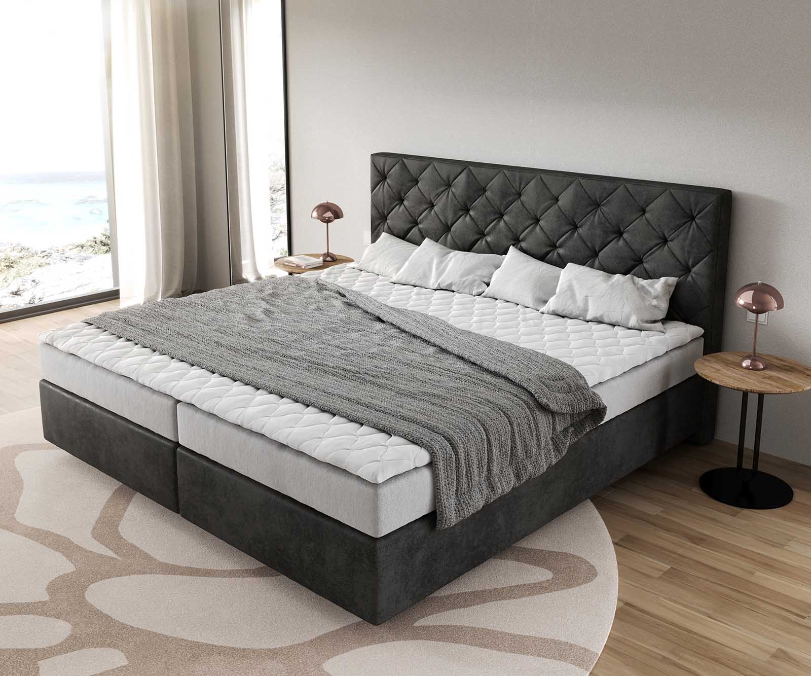 Boxspringbett Dream-Great Mikrofaser Anthrazit Vintage 200x200 cm Bonell-Matratze PU-Topper 3