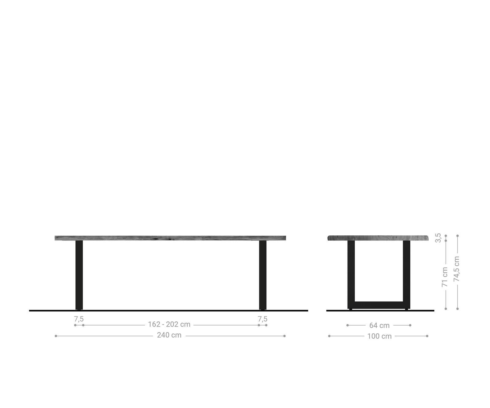 Esstisch Edge 240x100cm Akazie Natur Edelstahl breit Live-Edge 5