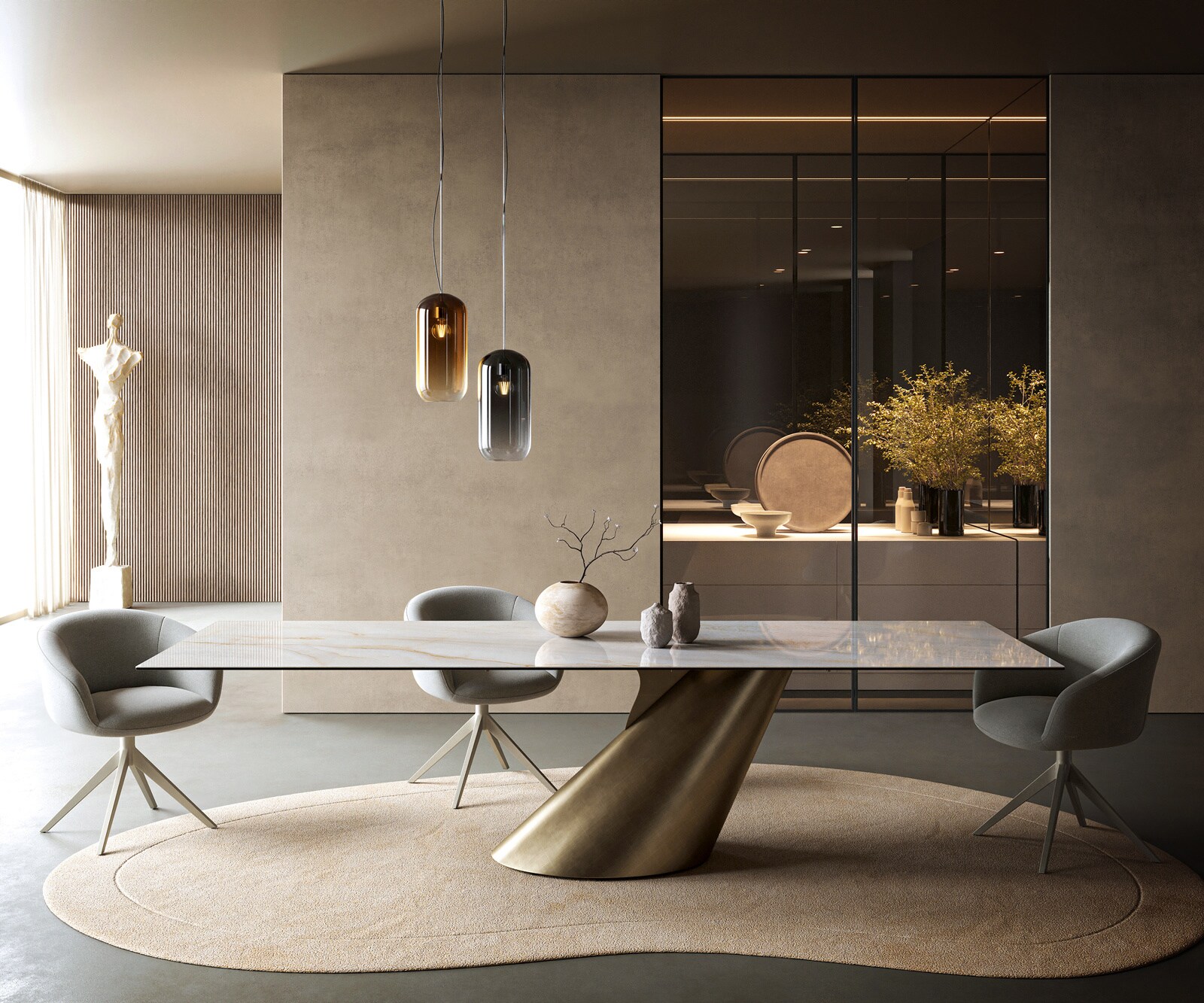 Esstisch Edge 300x100 cm Keramik Onyx Pearl Cono Metallic Gold 2