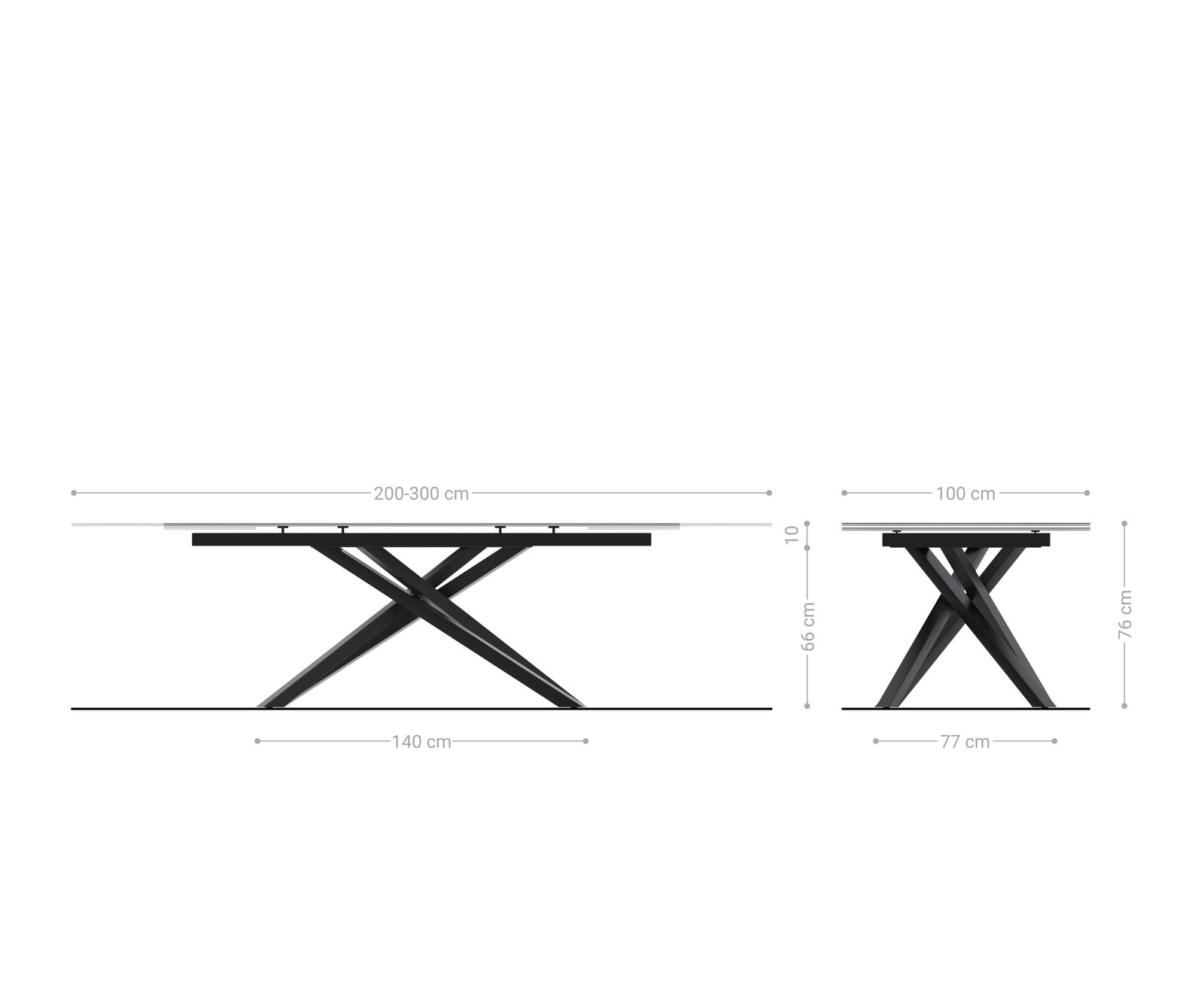 Esstisch Edge 200-300x100 Keramik Laminam®Nero Greco Anthrazit Kreuzgestell Rechteck Schwarz ausziehbar 8
