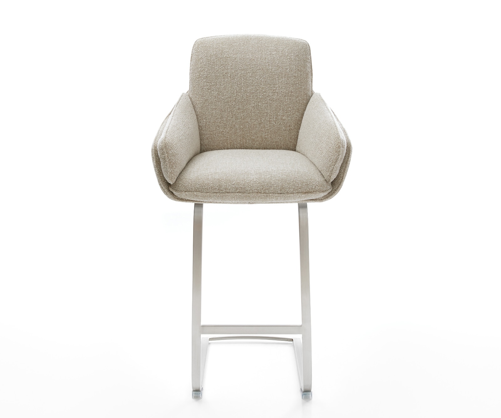 Barstuhl Luan-Flex Webstoff Soft Beige Freischwinger Flach Edelstahl Silberfarben 1