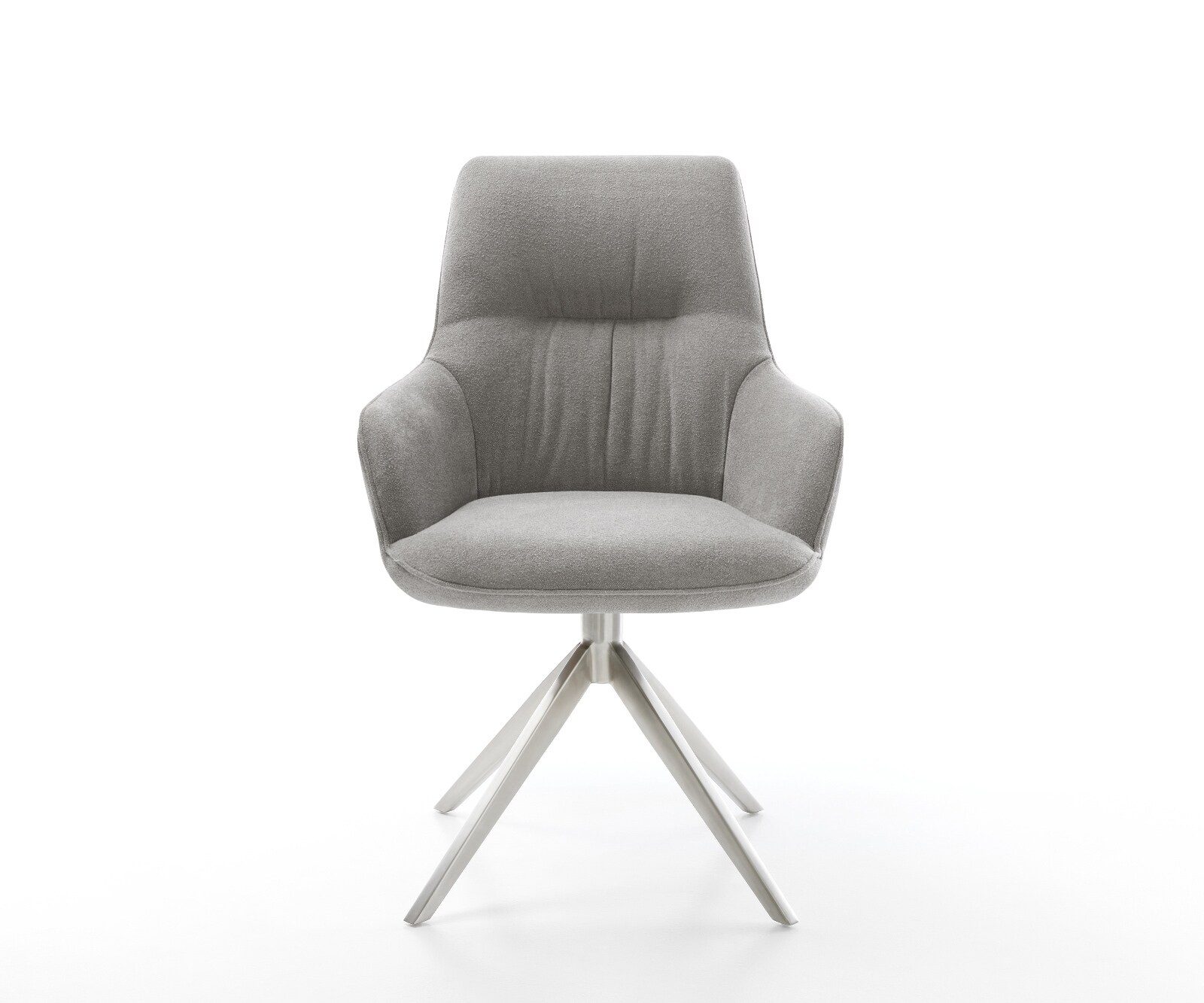 Drehstuhl Zelia-Flex mit Armlehnen Strukturstoff Soft Grau Kreuzgestell breit Edelstahl 360° drehbar Wippfunktion Taschenfederkern 1