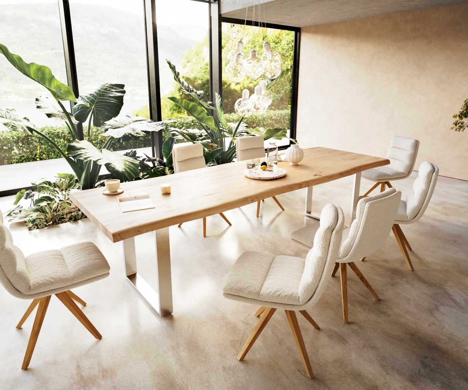 Esstisch Edge 300x100 Eiche Natur Edelstahl Schmal Live-Edge 6