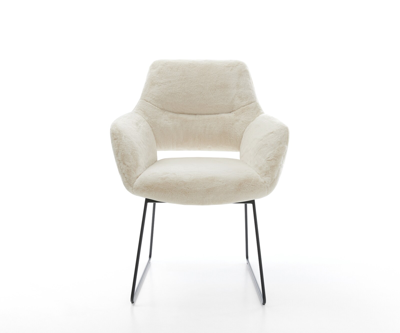 Esszimmerstuhl Yago-Flex mit Armlehnen Plüsch Creme-Weiß Kufengestell Schwarz Taschenfederkern 2