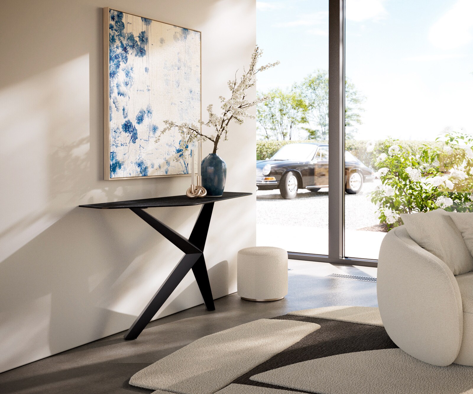 Konsolentisch Edge Polygonal 140x50 cm Keramik Laminam® Nero Greco Anthrazit Zentharo Metall Schwarz 6